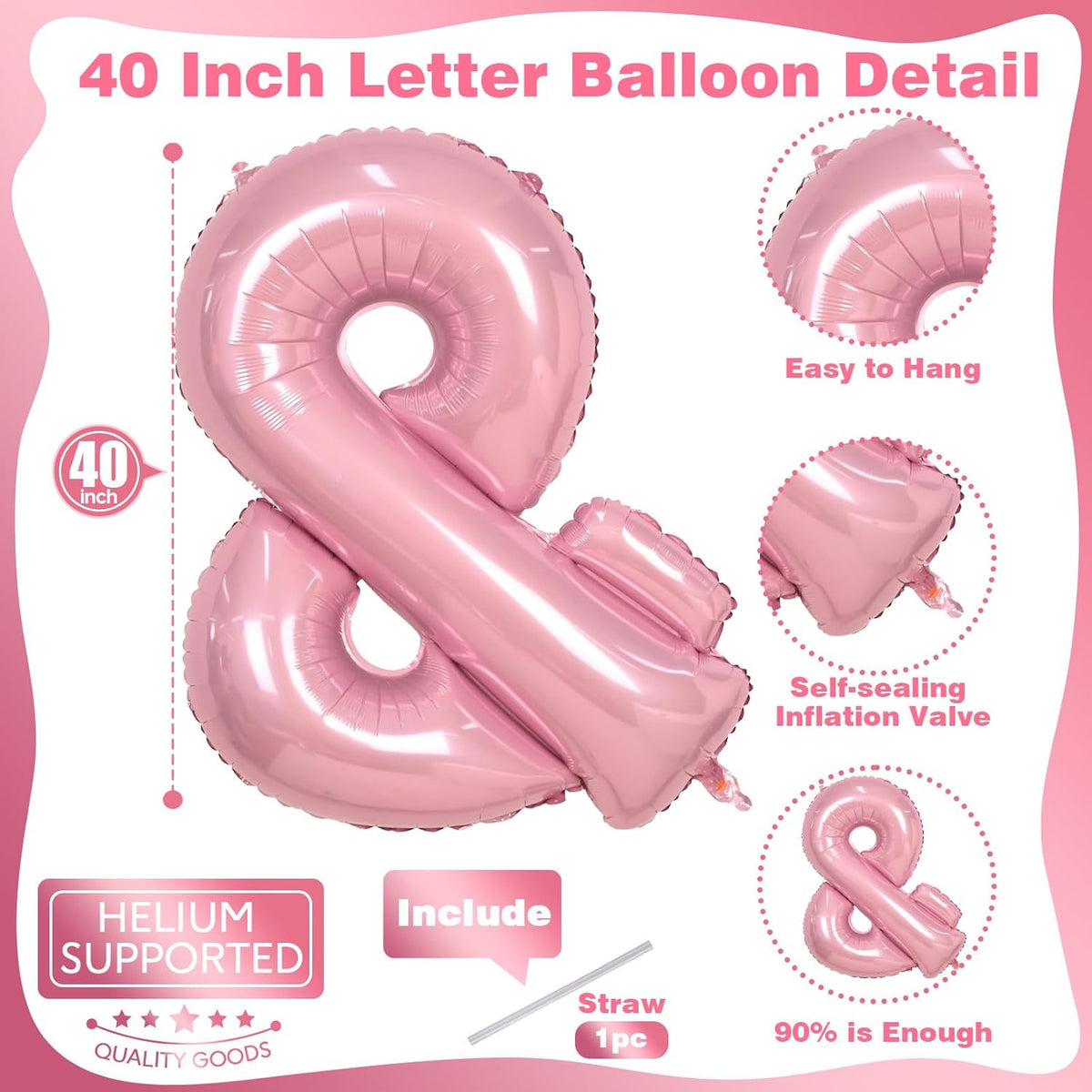 40 Inch Pastel Pink Letter Balloons, Baby Pink Giant Custom Foil Alphabet Balloon &, Mylar Self