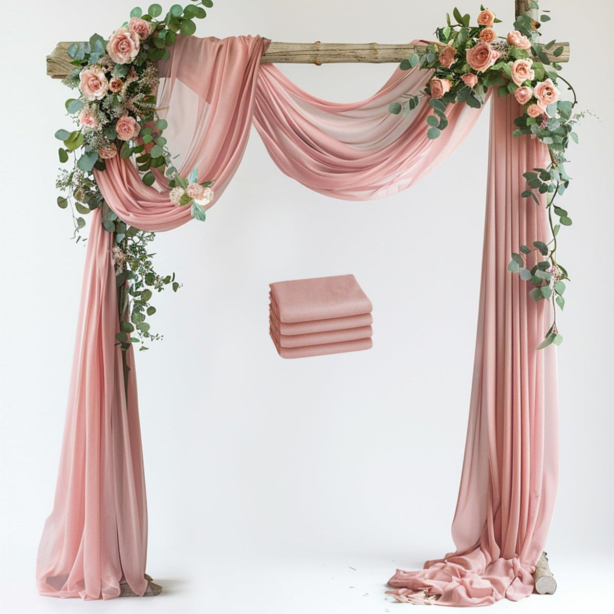 Wedding Arch Draping Fabric 4 Panels 28.7" x 20FT Dusty Rose Sheer Chiffon Backdrop Drapes for