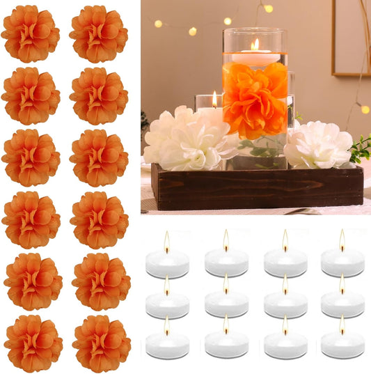 24 Pcs Floating Candles for Centerpieces and Floating Flowers Artificial Flowers Head Vase Filler