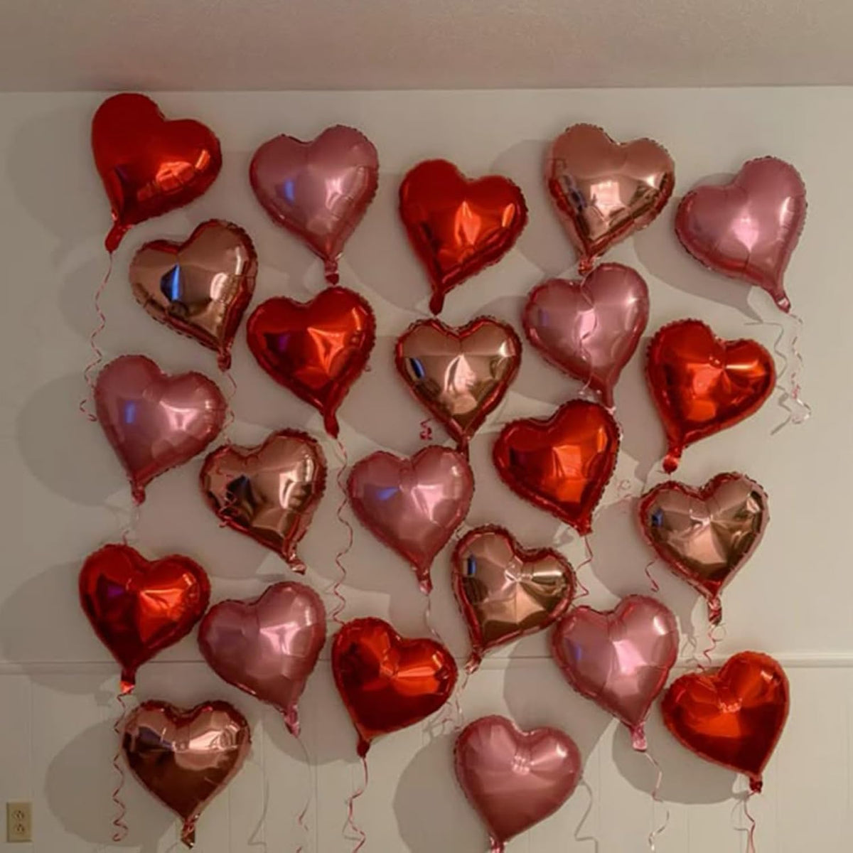 Rose Gold and Pink Heart Balloons, 18 Inch Red Pink Heart Shape Balloon, 12PCS Red Rose Gold Helium
