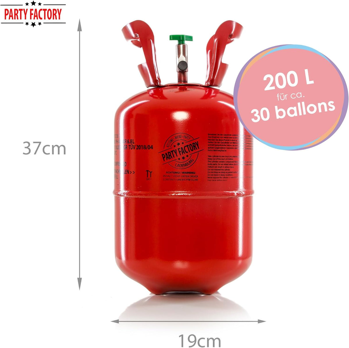 Party Factory Helium Tank for up to 30 Balloons incl. Latexballoons, Helium Cylinder 7 cu. ft. Gas