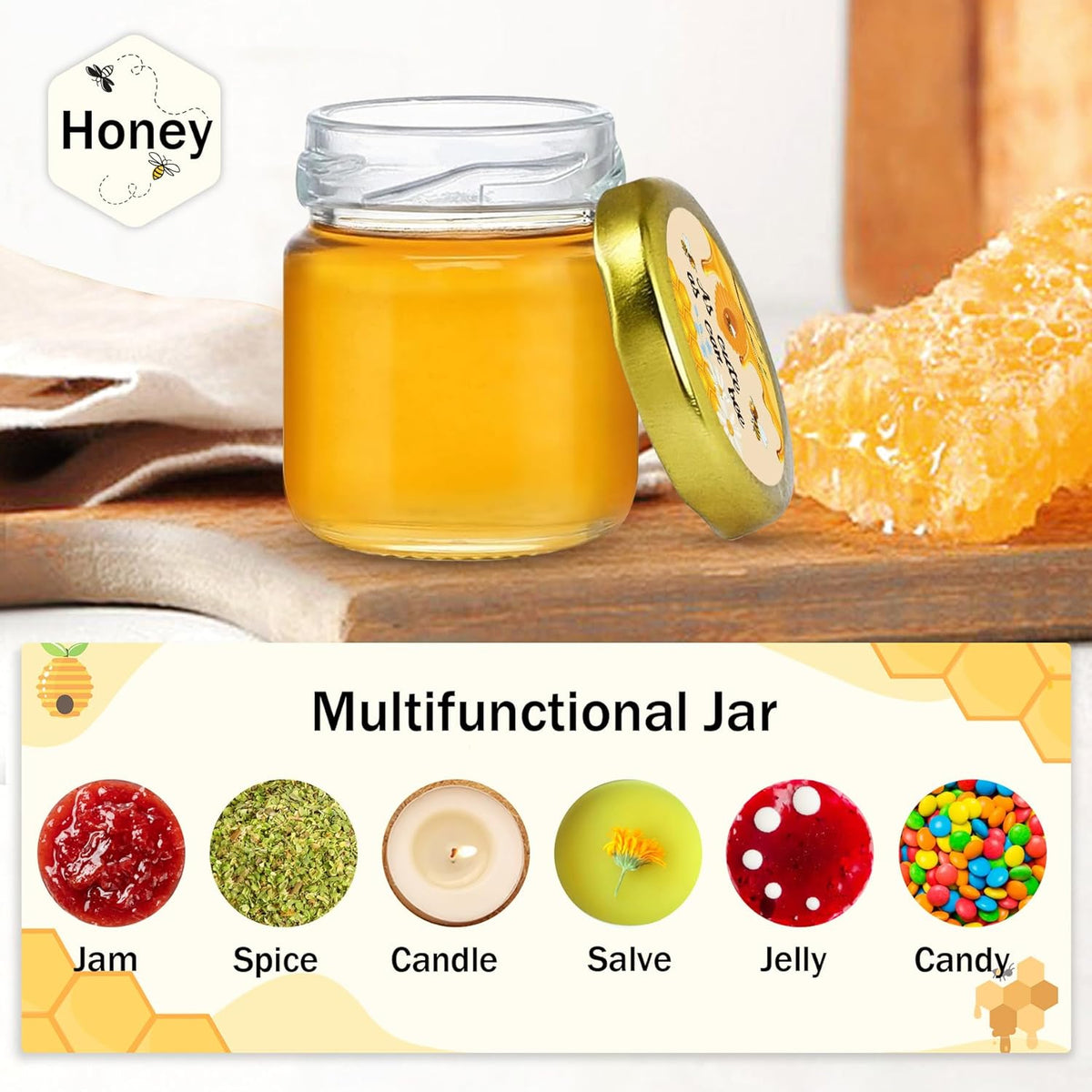 Aliggbent 126 Pack Mini Honey Jars for Party Favors in Bulk, 1.5 oz Small Round Glass Honey Jars