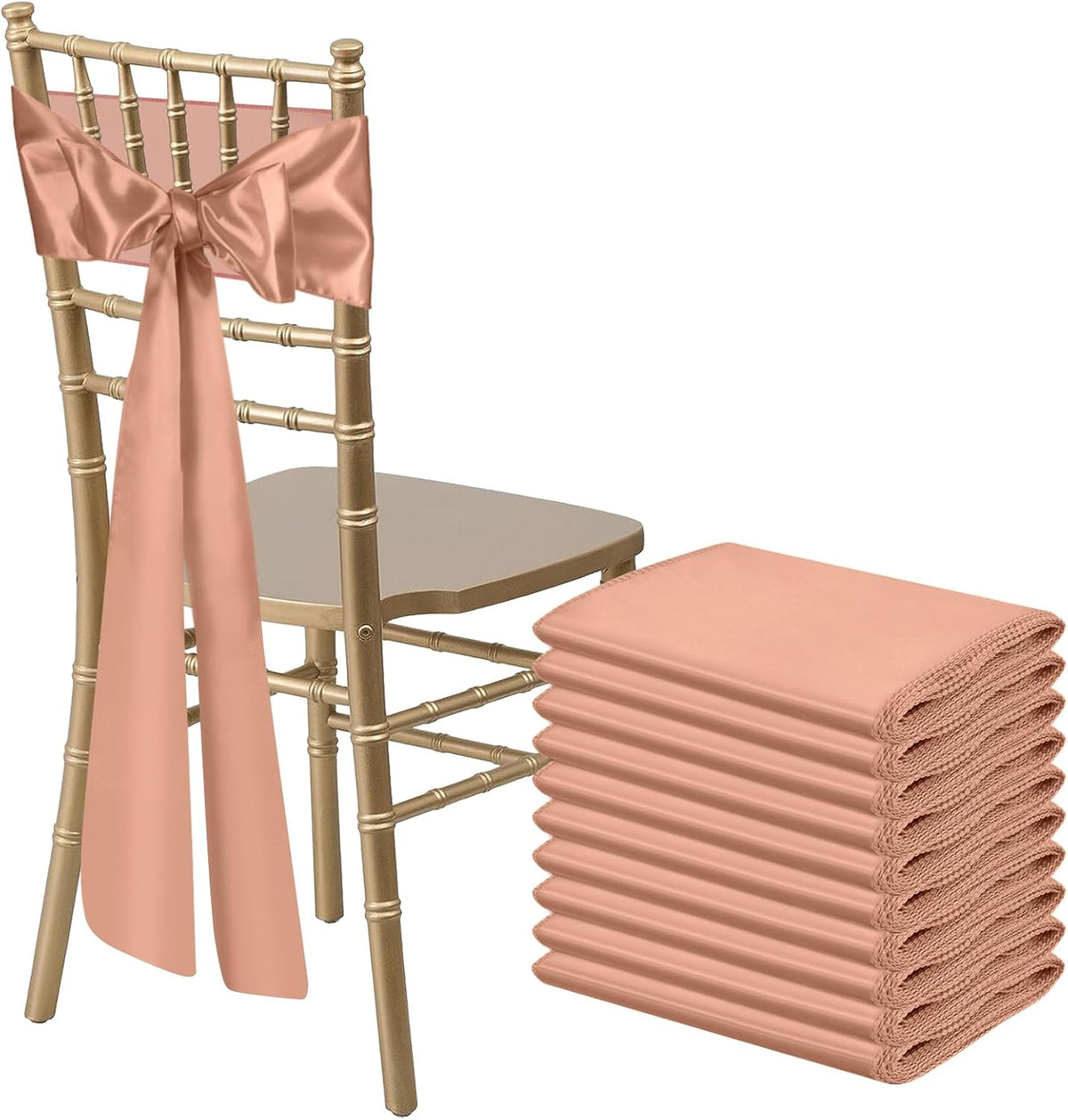 10 PCS Rose Gold Satin Chair Sashes Bows Universal Chair Ribbon Ties Back Sash for Wedding Party