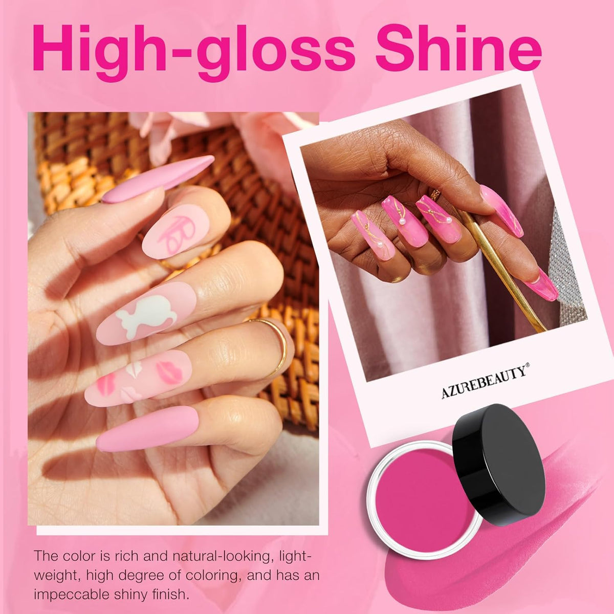 AZUREBEAUTY Dip Powder Nail Kit Starter, Light/Hot Pink Clear White Summer 4 Colors Acrylic Dipping
