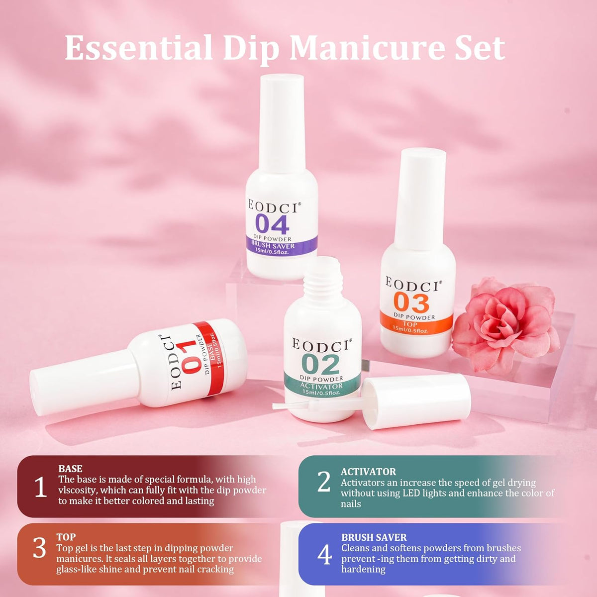 12 Pcs Dip Powder Nail Kit Starter, 6 Colors Glitter Pink Nude Sparkle Purple Dipping Powder Kit