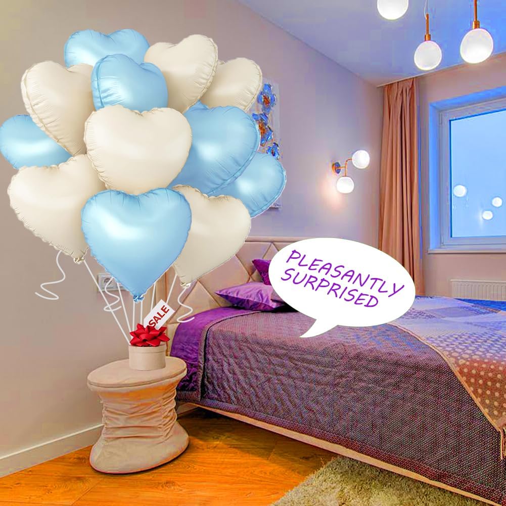 Baby White Heart Balloons，18 Inch Baby Blue Helium Foil Love Heart Shaped Balloons for Birthday