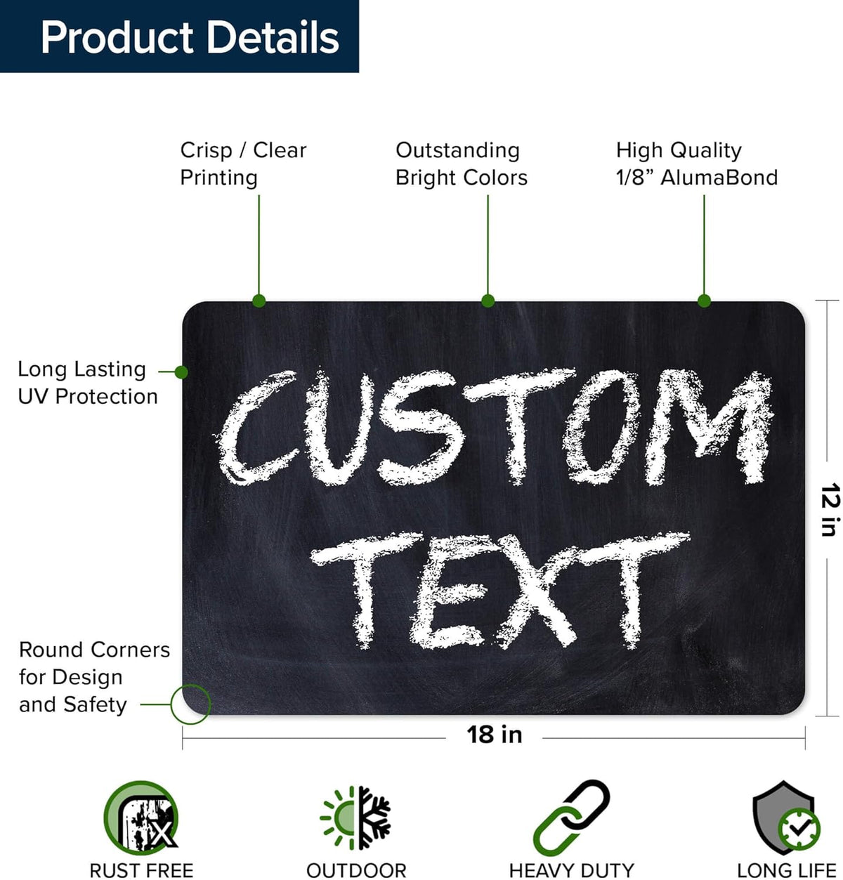Custom Sign, Custom Street Sign, 11 Font Colors, 13 Font Styles, 4 Hole Options, 22 Sizes, 12x18