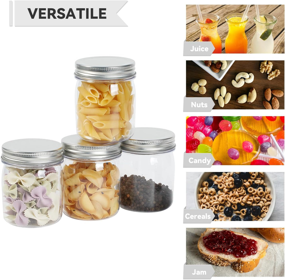 novelinks 8 oz Clear Plastic Jars with Screw-On Lids - BPA-Free Refillable Storage Containers for