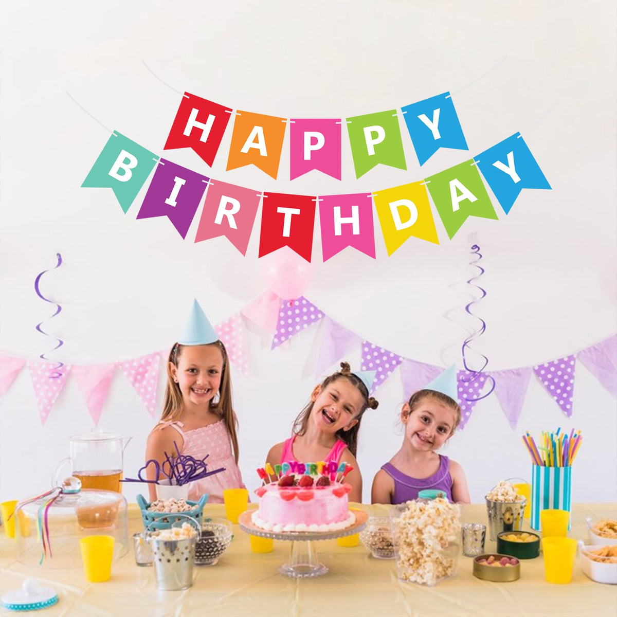 Fecedy Colorful Happy Birthday Banner Bunting Pre-Strung No DIY for Birthday Party Decorations