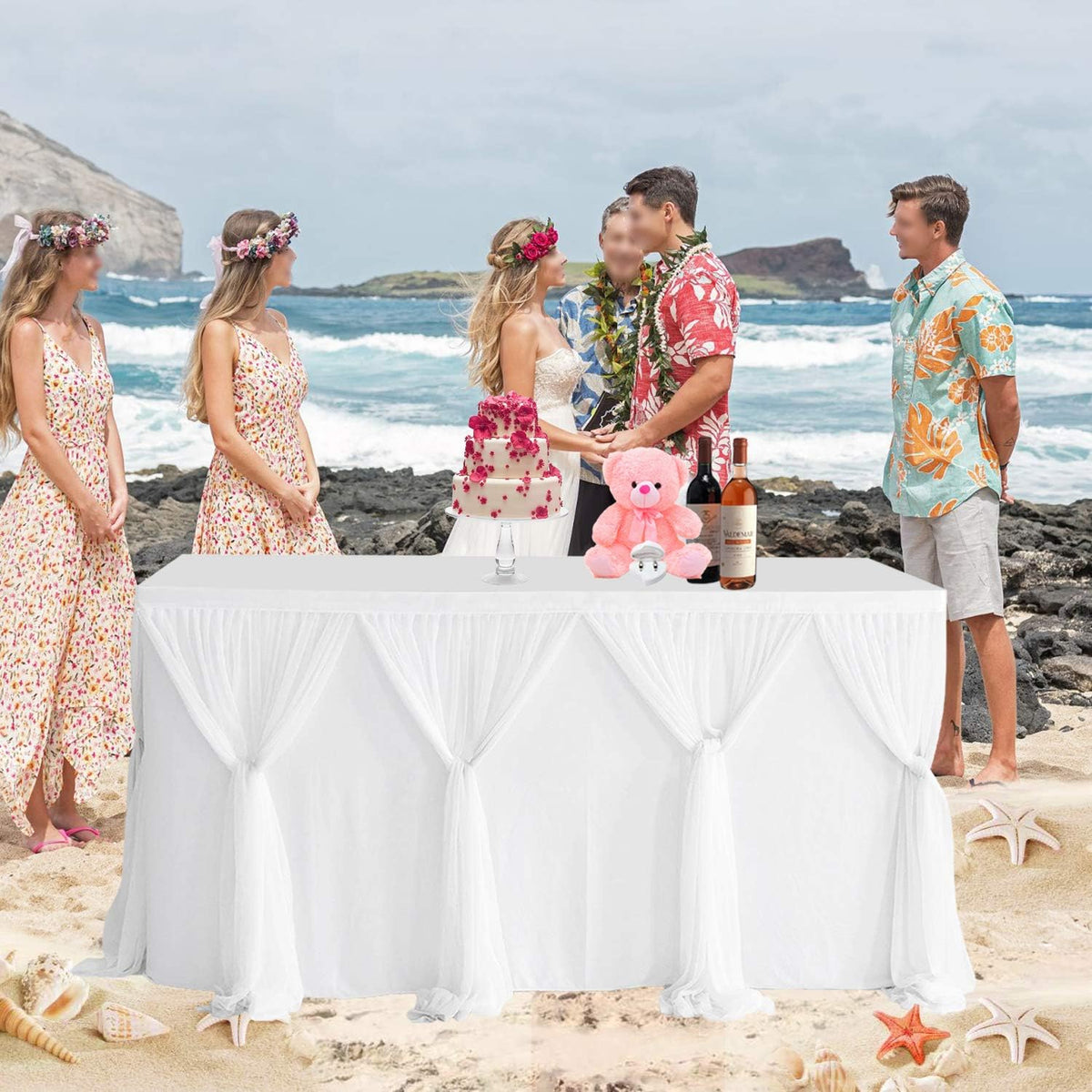Suppromo White Tulle Table Skirts for Rectangle Tables 6ft for Wedding Birthday Party Bridal Shower