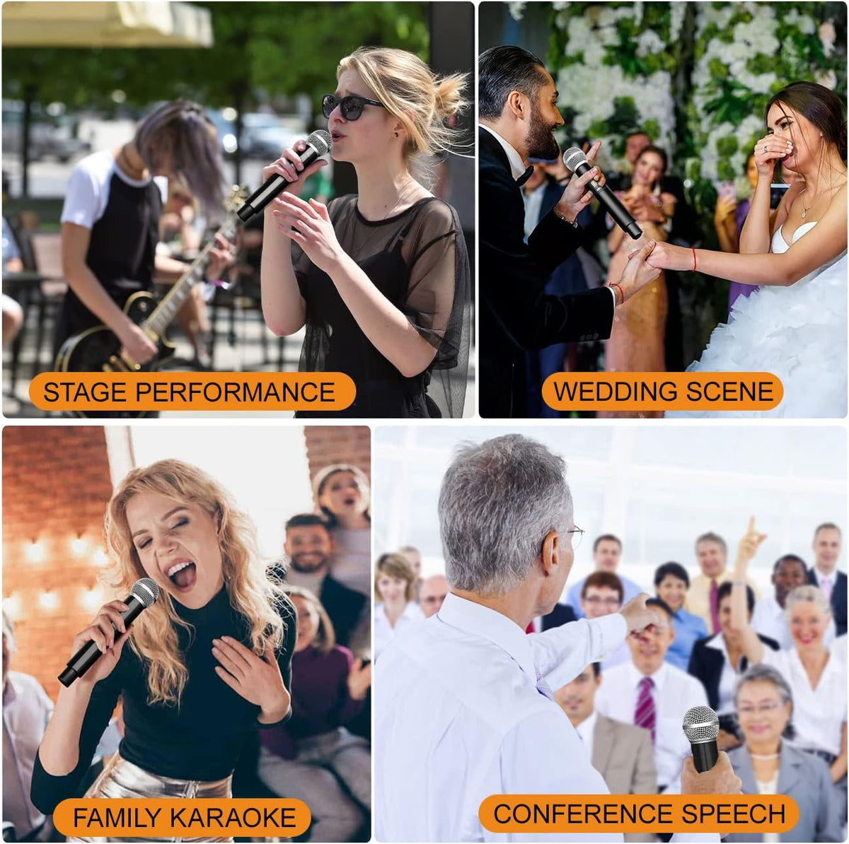 Depusheng DX4 Wireless Microphone, Professional 4 Channels Karaoke Handheld System for Home