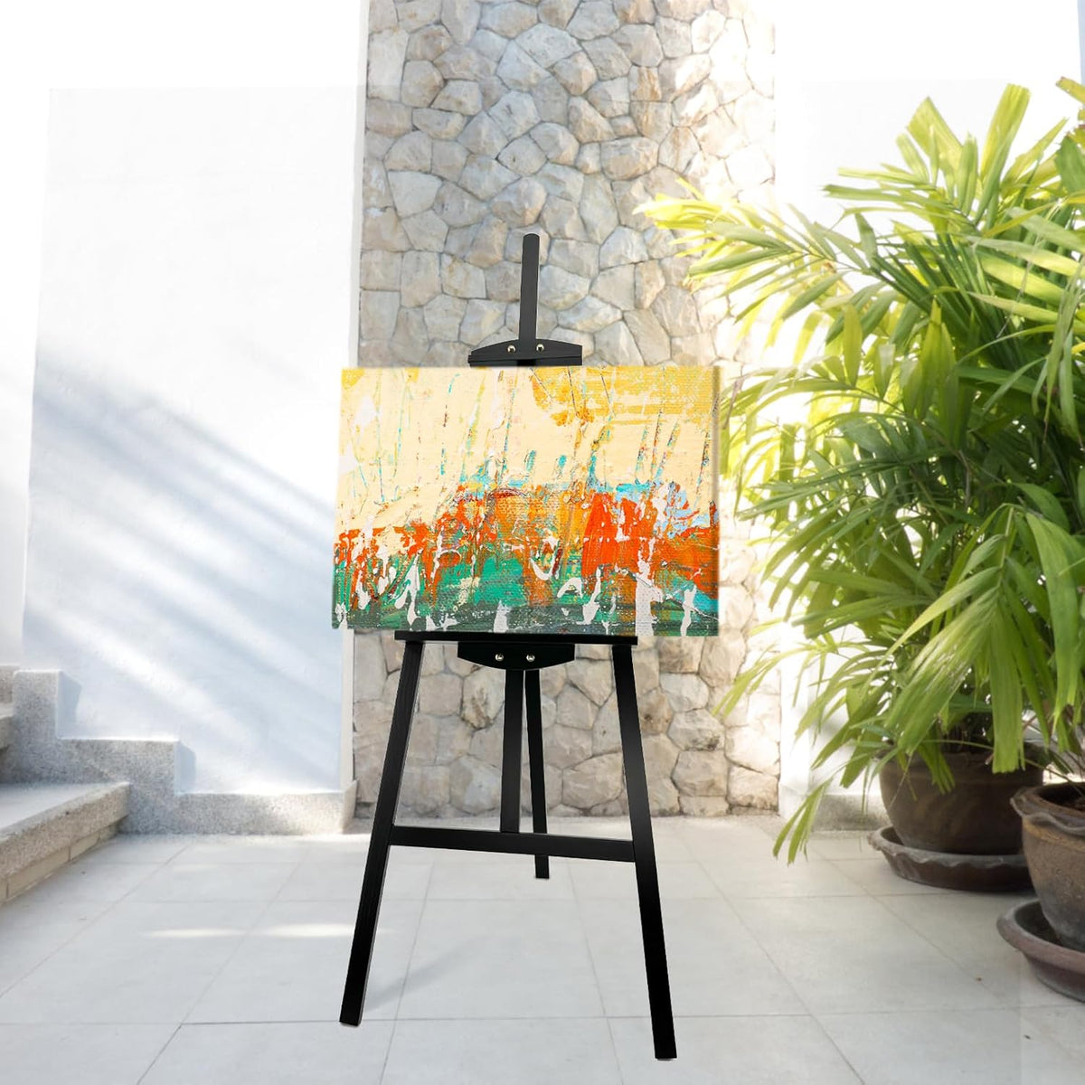 Adjustable Black Wooden Painting Easel, Pine Art Easel Stand Hold up to 43'', Painting Canvas for