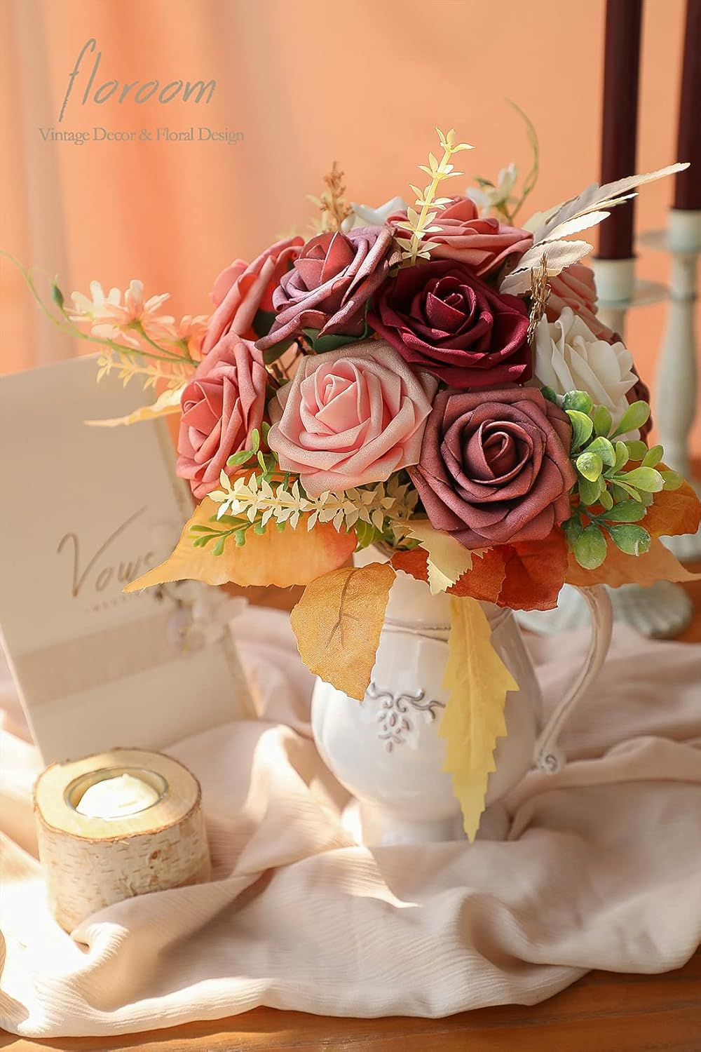 Floroom Artificial Flowers 25pcs Real Looking Burgundy Ombre Colors Foam Fake Roses with Stems for