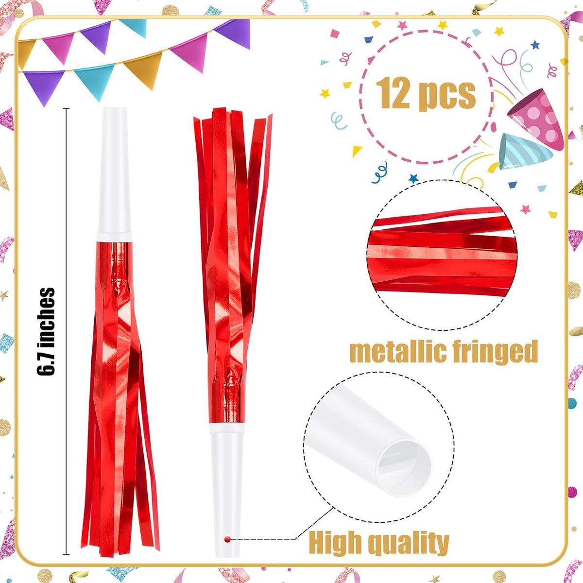 12 Pcs Glitter Noise Makers Metallic Fringed Party Blower for Adults Birthday Graduation New Years