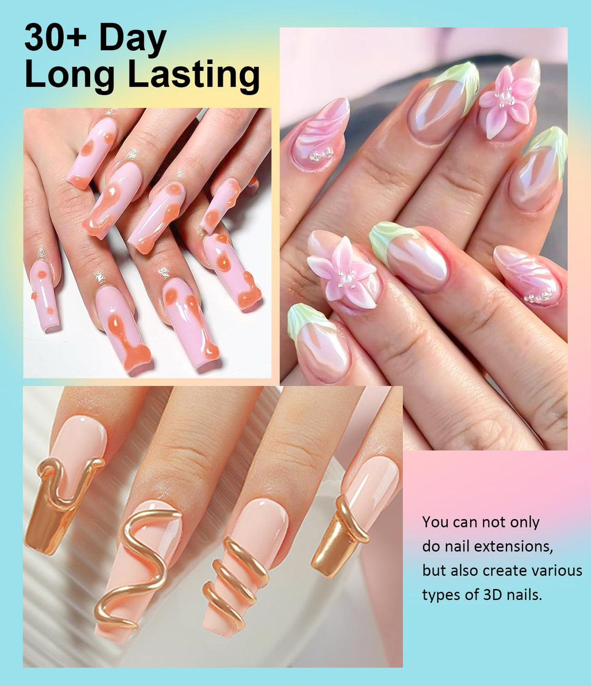Solid Builder Gel for Nails LEDSUUEI - 2 Color Clear Nude 3D Nail Gel Sculpting Non-Sticky Hand