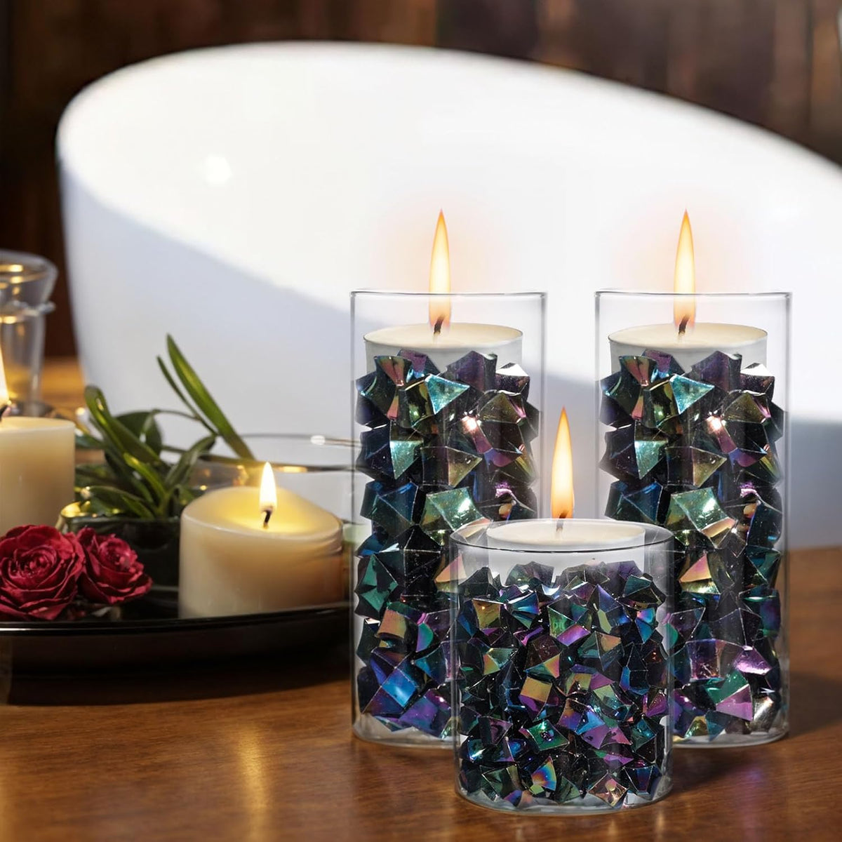 DomeStar 150PCS Iridescent Black Fake Ice, 2.5Cups Acrylic Gems Crystals Black Purple Rocks
