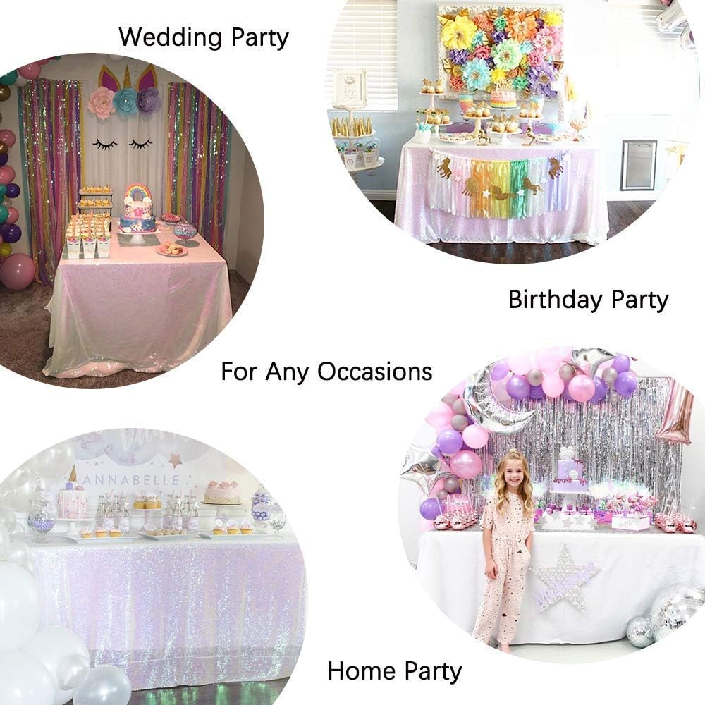 QueenDream Party Tablecloth Rectangular 90 x 132 Inch White Iridescent Tablecloth Table Cloth