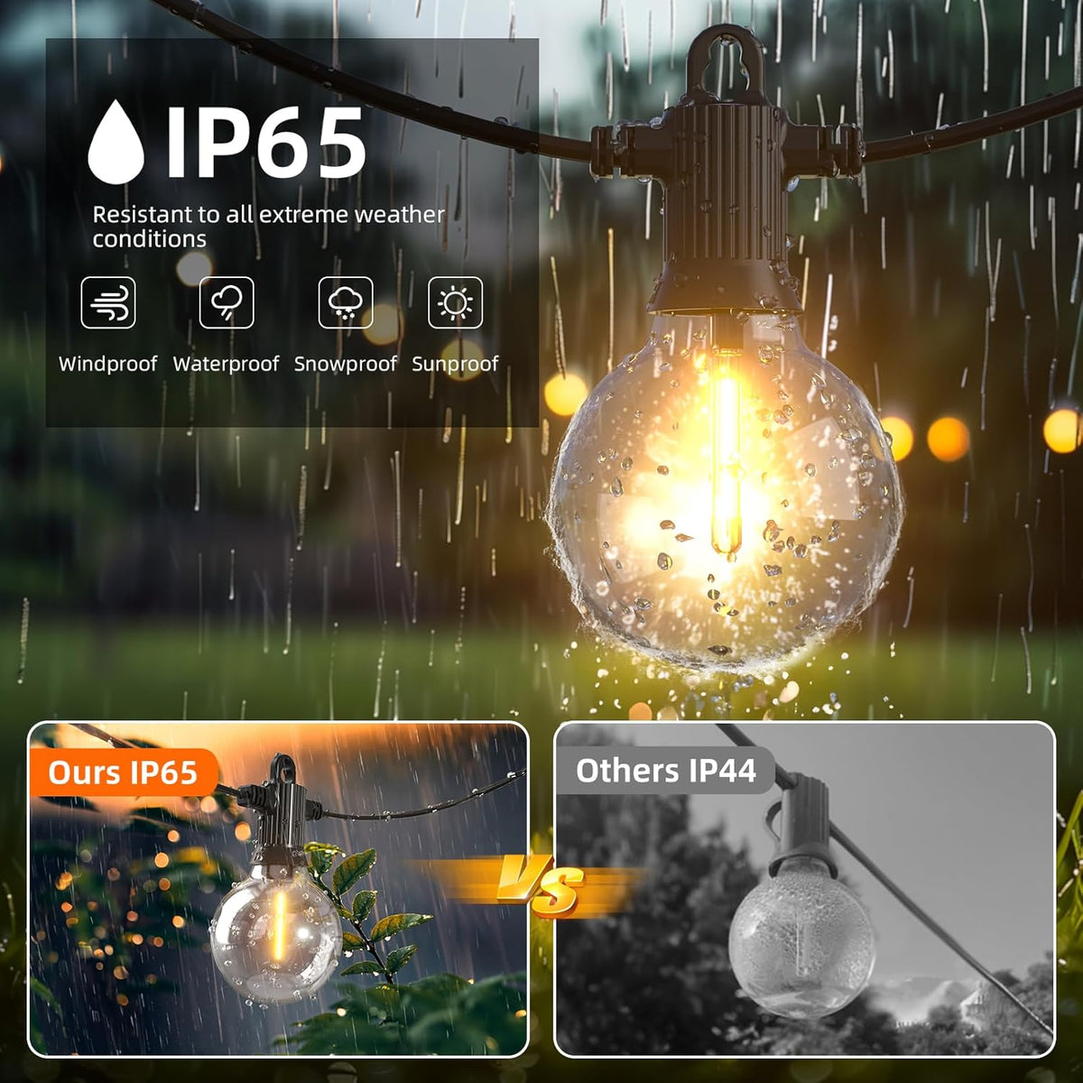Kawaya 240FT Outdoor Lights String LED Patio Light Waterproof Dimmable G40 Globe String Lighting