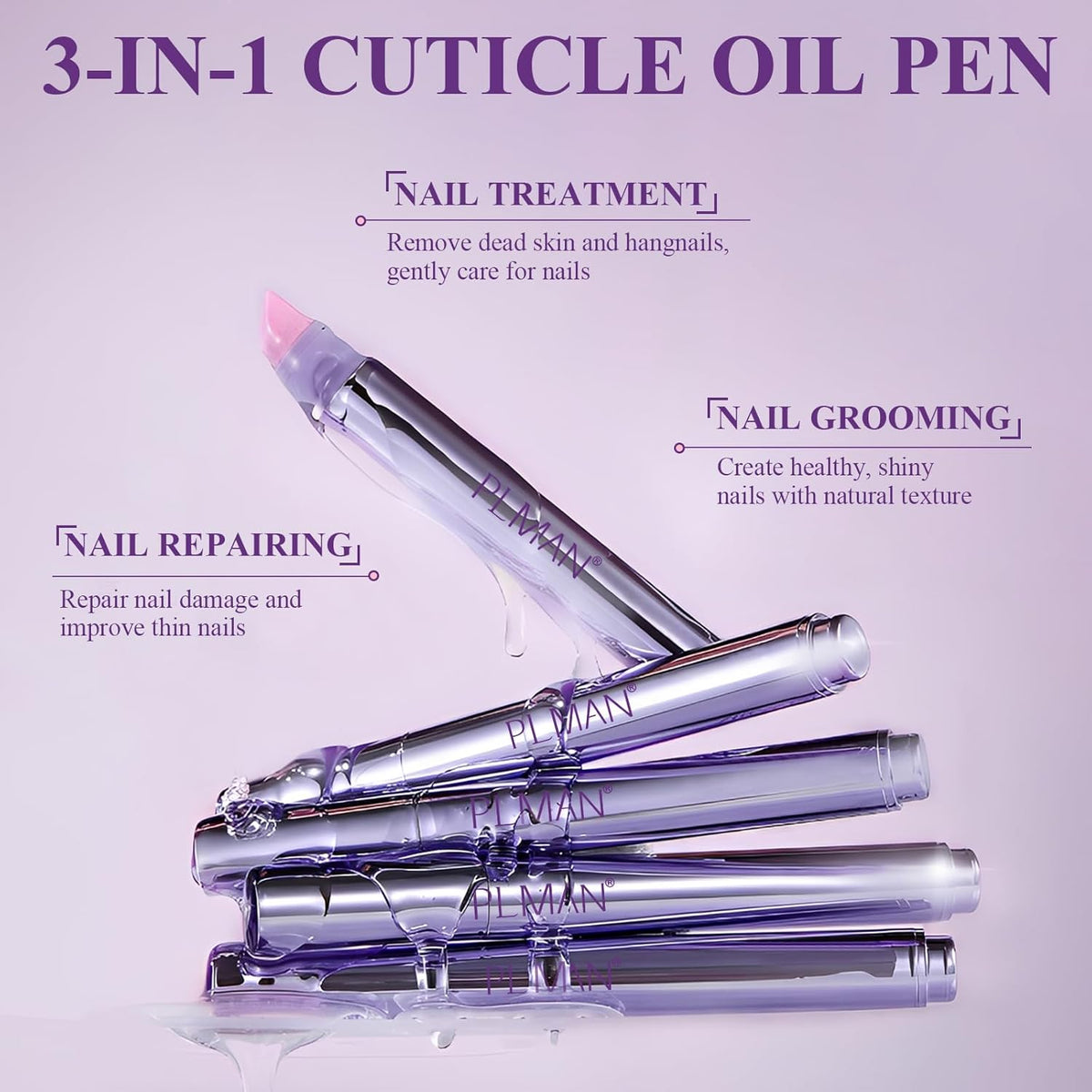 3PCS 3-in-1 Cuticle Oil Pen, Cuticle Pusher Nail Oil Pen with Ceramic Tip, Nail Care Pen, Cuticle