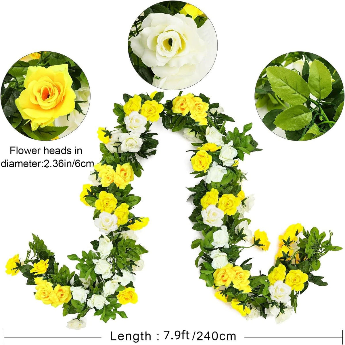 JUSTOYOU 2 Pack (15.8FT) Fake Rose Garland, Artificial Rose Vines Flowers Hanging Silk Rose Vine