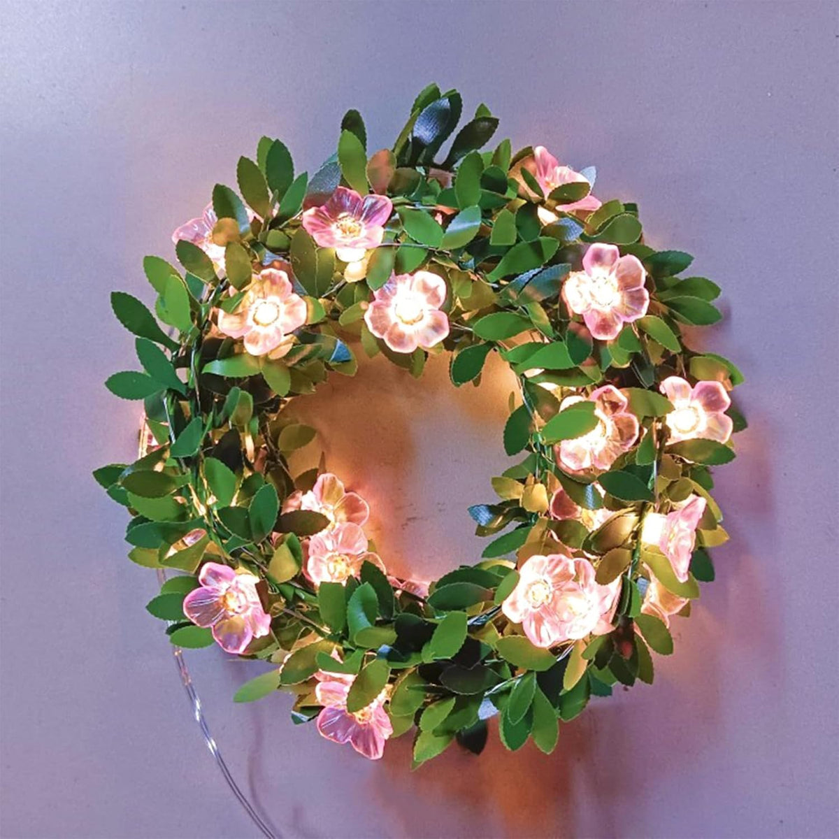 Decorative Fairy Vine Flower String Lights With Leaf, USB Plug In 16.5ft 50 LED Pink Cherry Blossom