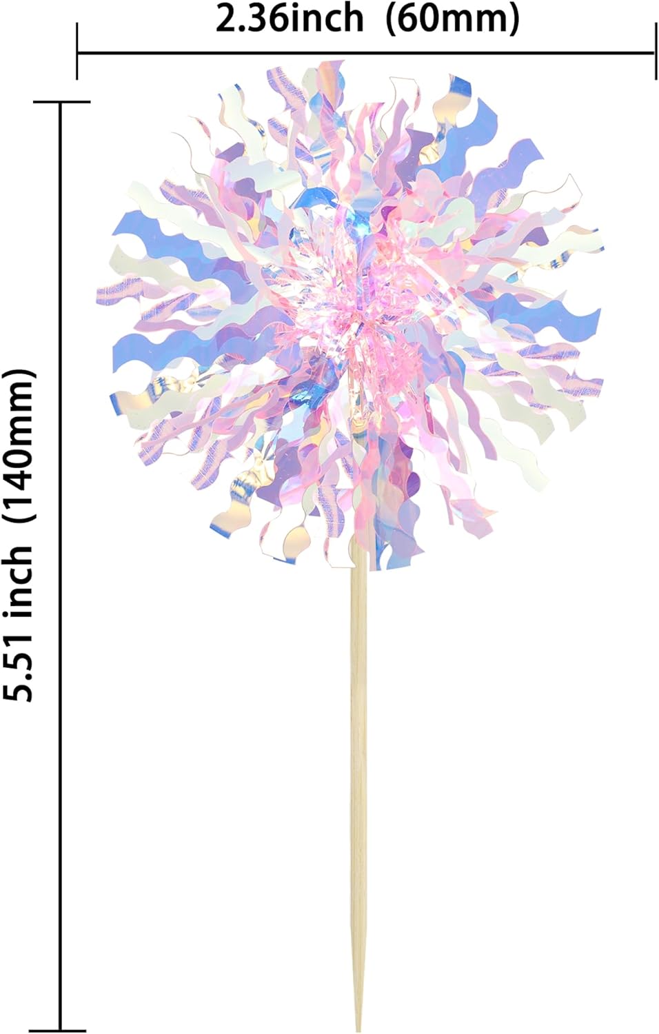 Ephlyn 30Pcs Foil Firework Cupcake Toppers Firework Cake Toppers Tinsel Flower Drink Stirrers