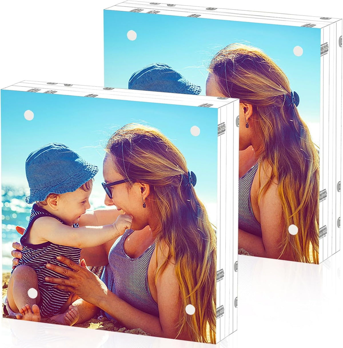 HELPLEX 2 Pack 6x6 Acrylic Picture Frames, 24mm Thicker Square Frameless Clear Frame Double Sided