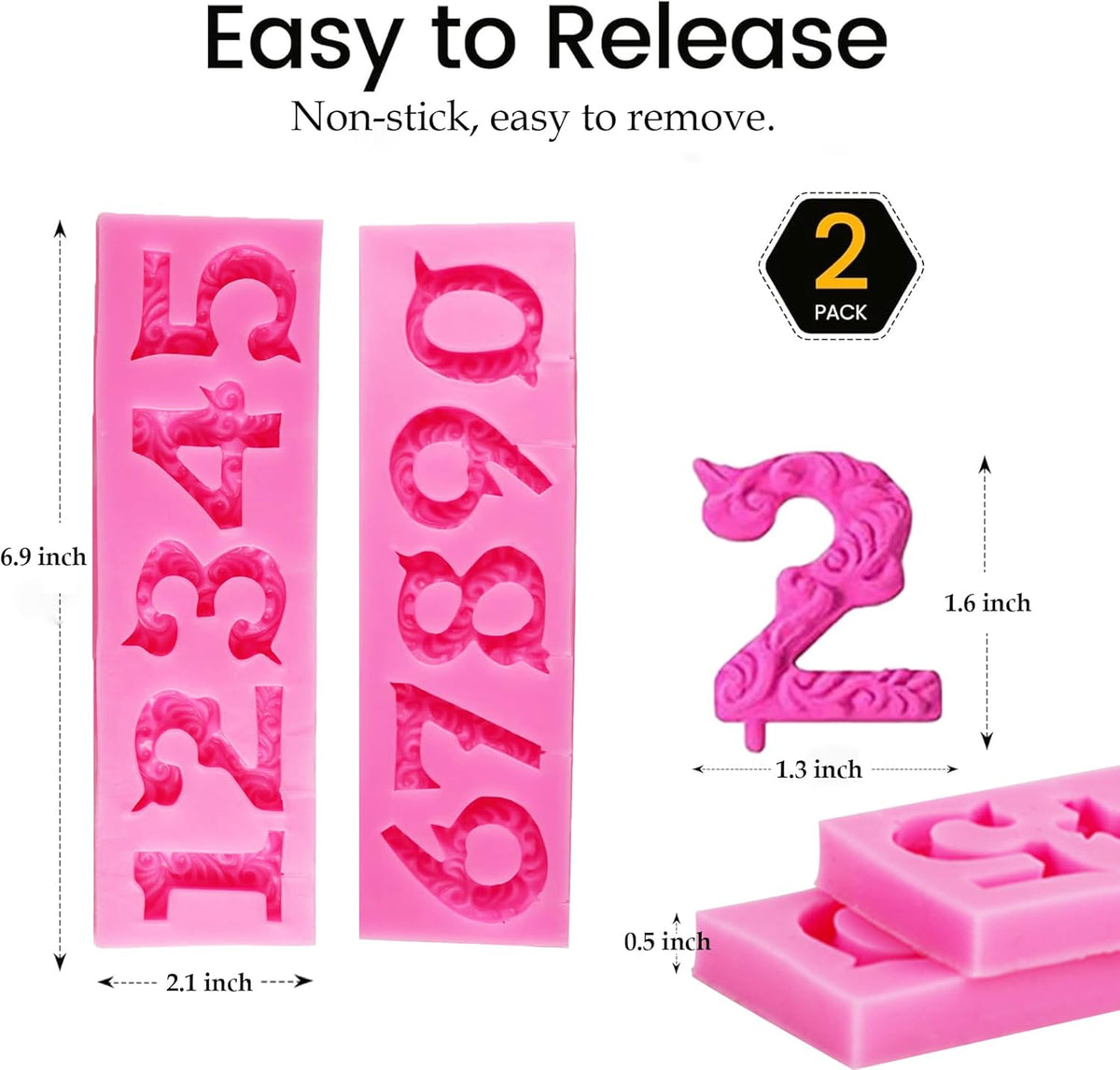 Silicone Fondant Molds, AIMEIKI 2 Pack 3D Silicone Number 0-9 Embossed Fondant Chocolate Baking