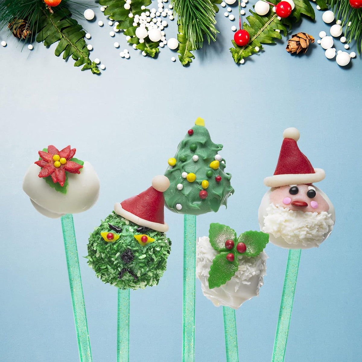 50-PCS Christmas Green Glitter Plastic Swizzle Sticks, Crystal Cake Pops, Cocktail Coffee Drink