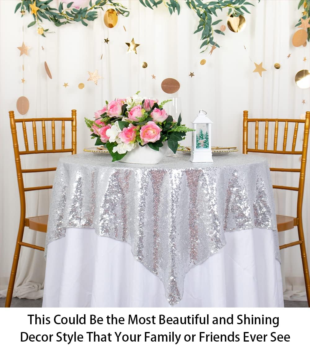 ShinyBeauty Sequin Tablecloth-Silver Sequin Table Overlay and Sequin Tablecloth/Linen for