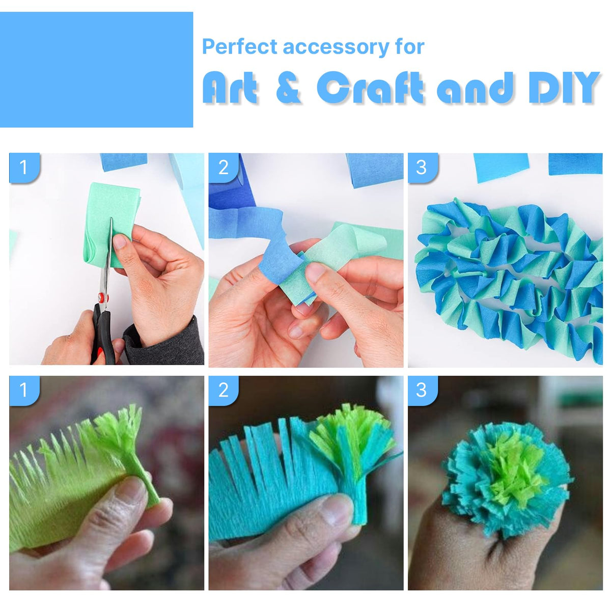 PartyWoo Blue Pastel Green Lime Crepe Paper Streamers 6 Rolls 492 FT