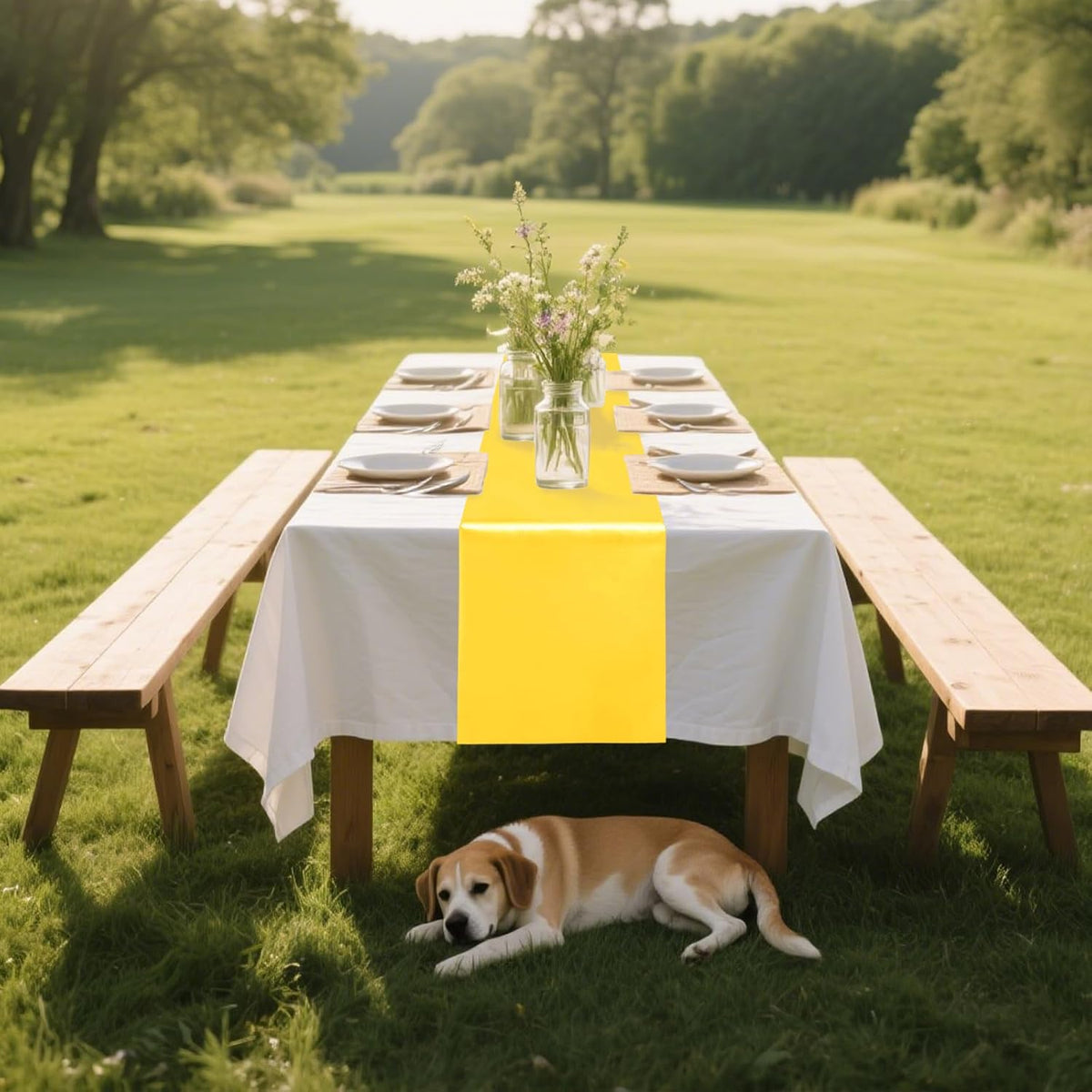 10 Pack Satin Table Runner 12 x 108 Inch Long Yellow Silk Table Runner for Wedding Party Banquet