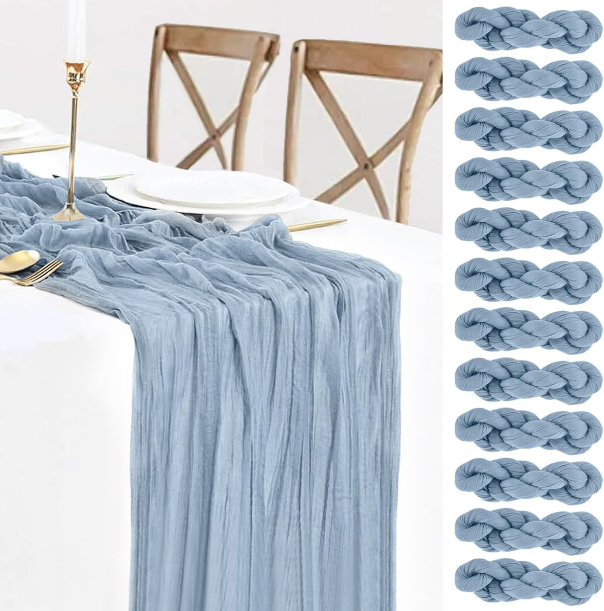 12 Pack Dusty Blue Cheesecloth Table Runners 35x120 Inch,10FT Boho Fall Thanksgiving Blue Gauze