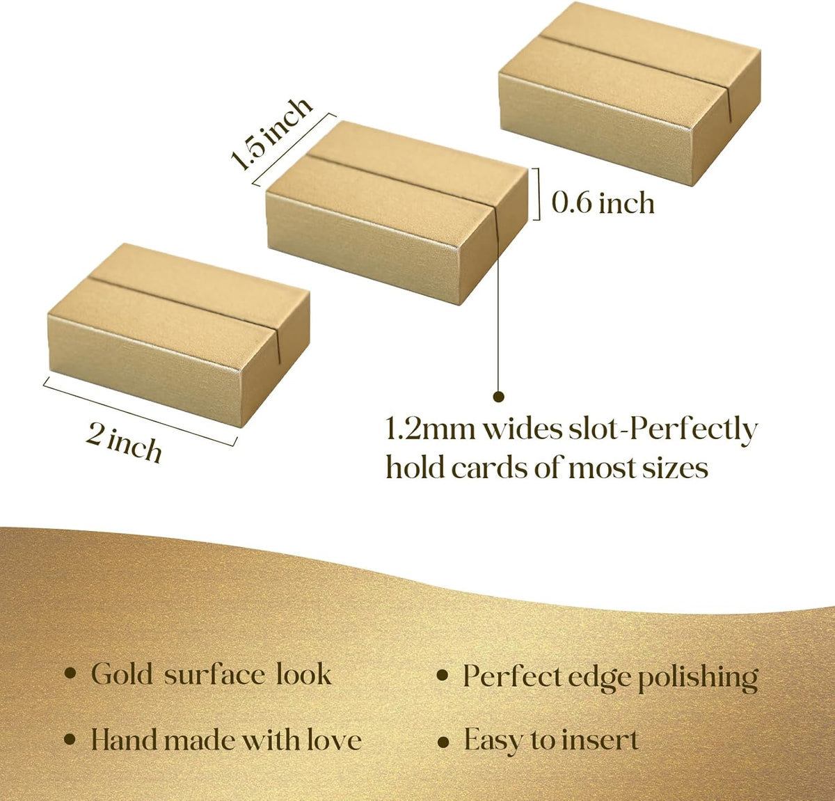 UNIQOOO 12 Pack Gold Birch Wood Stands /1.2mm Slot for Cardstock, Wedding Table Numbers Holders
