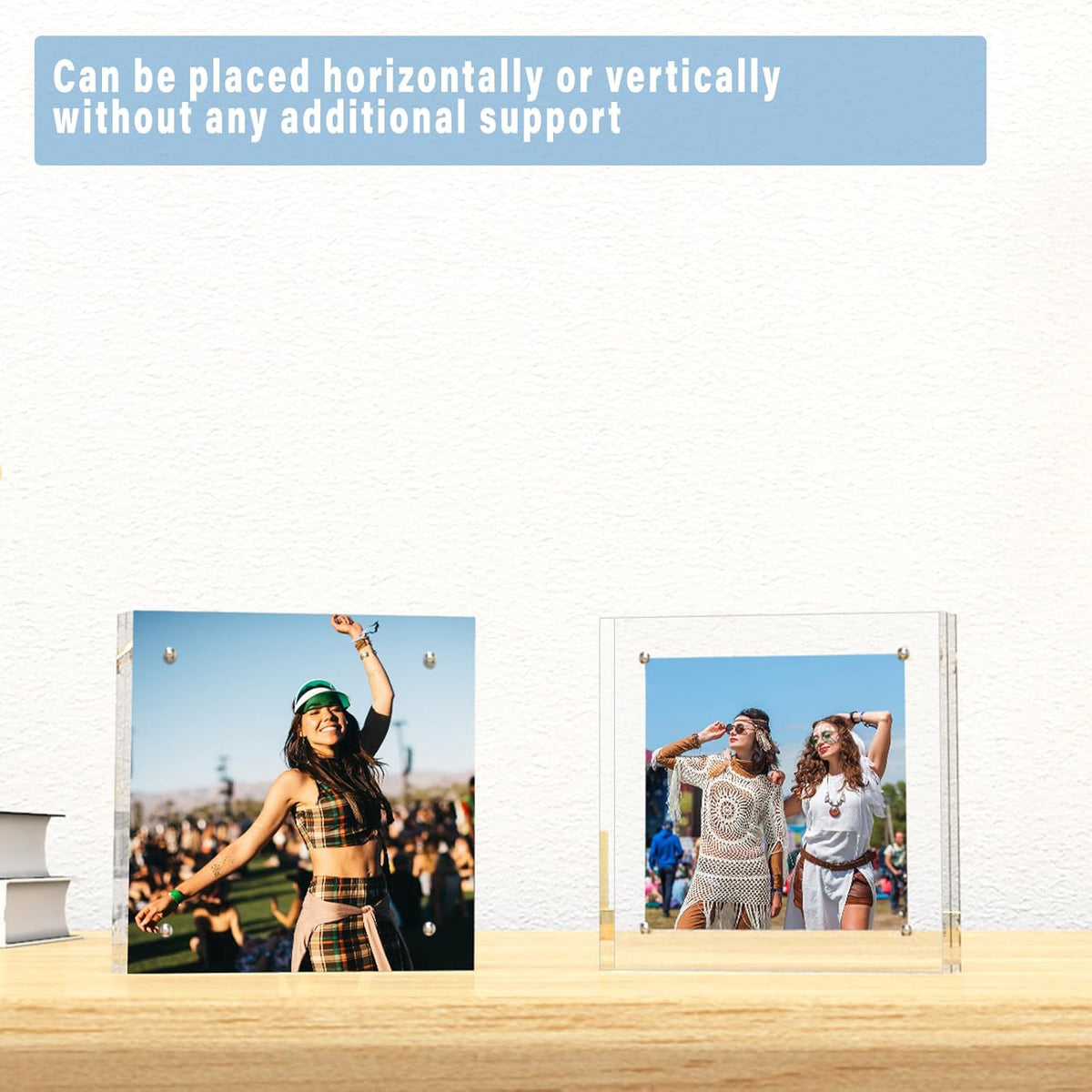 HELPLEX 3 Pack 5x5 Acrylic Picture Frames, 20mm Thicker Frameless Clear Double Sided Magnetic
