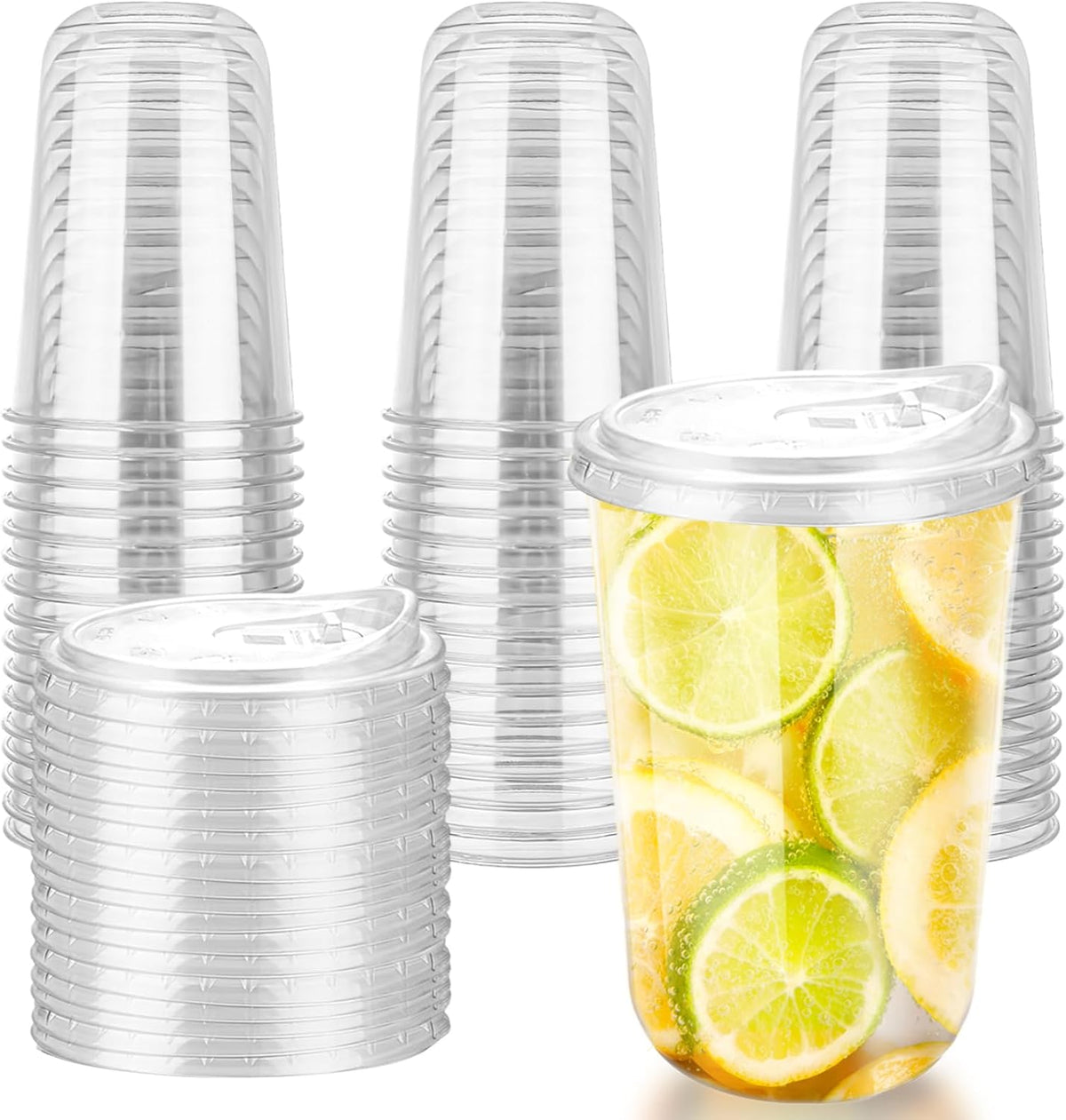 16oz Disposable Stemless Glasses With Strawless Sip Lids,PET Disposable Drinking Cups,Clear Plastic