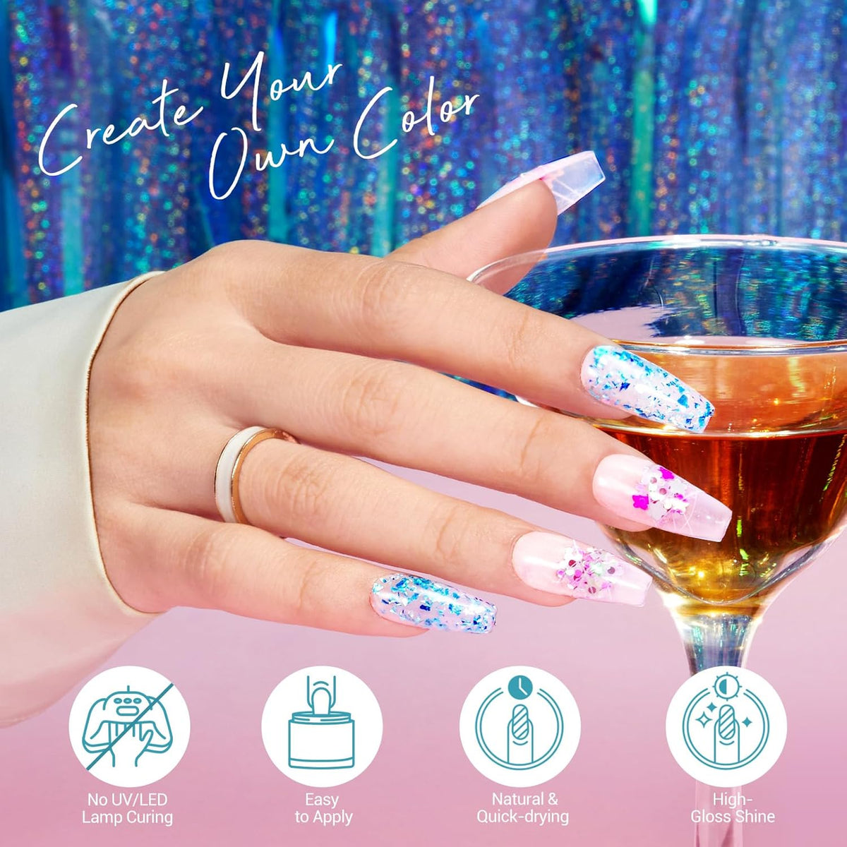 AZUREBEAUTY Dip Powder Nail Set, 6 Colors with Glitter in Pink and Aqua Blue, Light Dark Tones, No