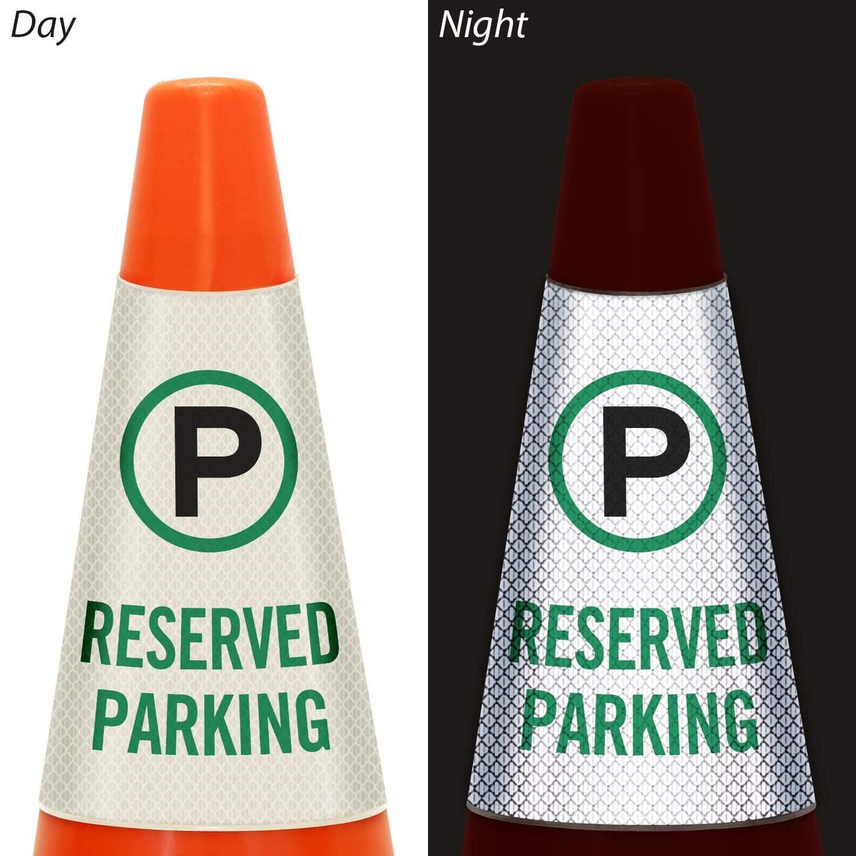 SmartSign 6-Pack 'Reserved Parking' Reflective Cone Message Sleeve Collar with Symbol, 360-Degree