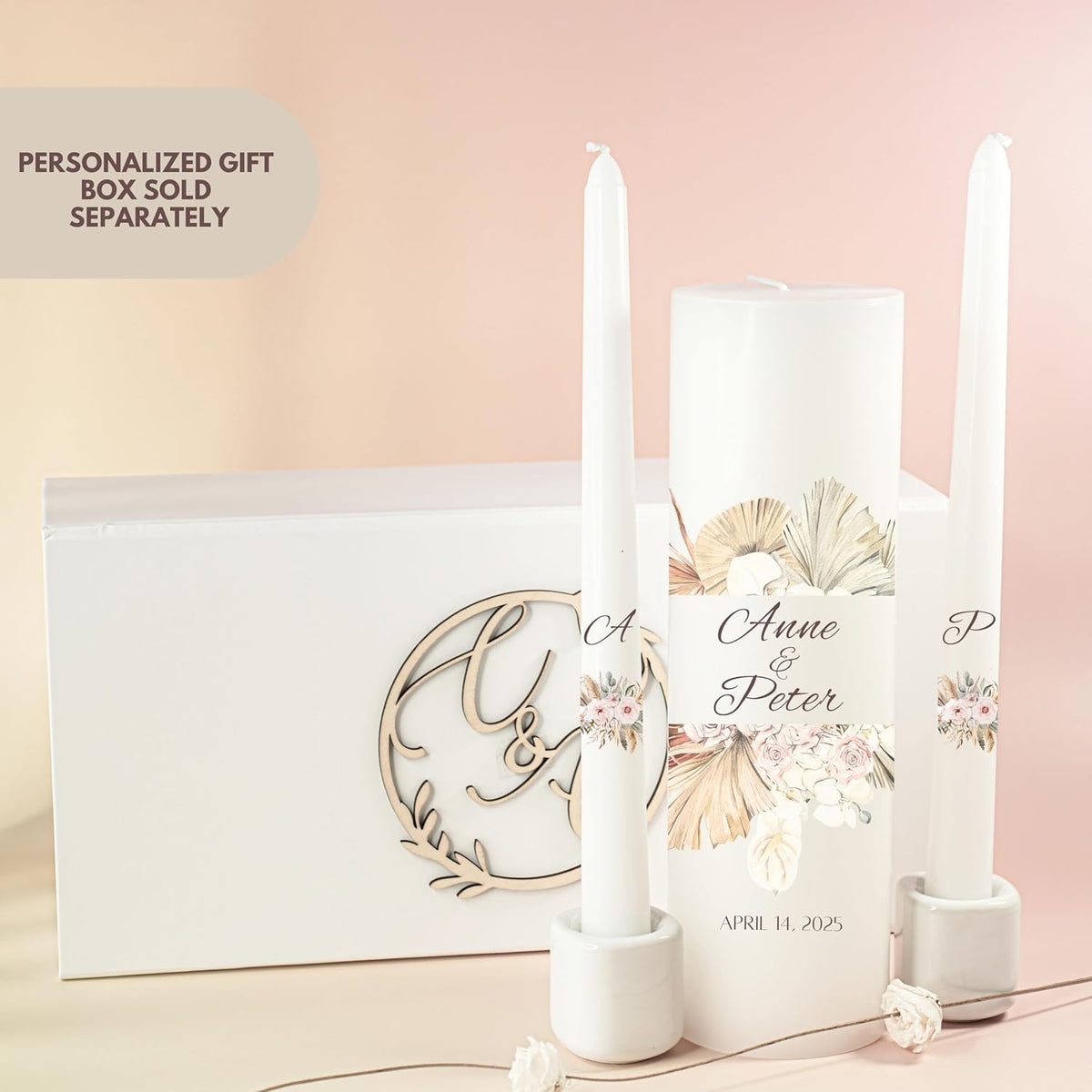 Unity Candles for Wedding, Modern Unity Set, Custom and Personalized Pillar and Taper Candles