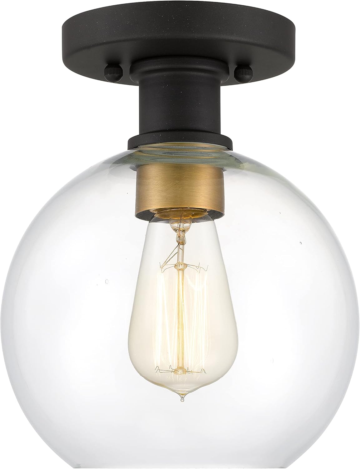 Dan Modern Farmhouse 1-Light Flush Mount Ceiling Light Clear Glass Globe Black Gold Finish for