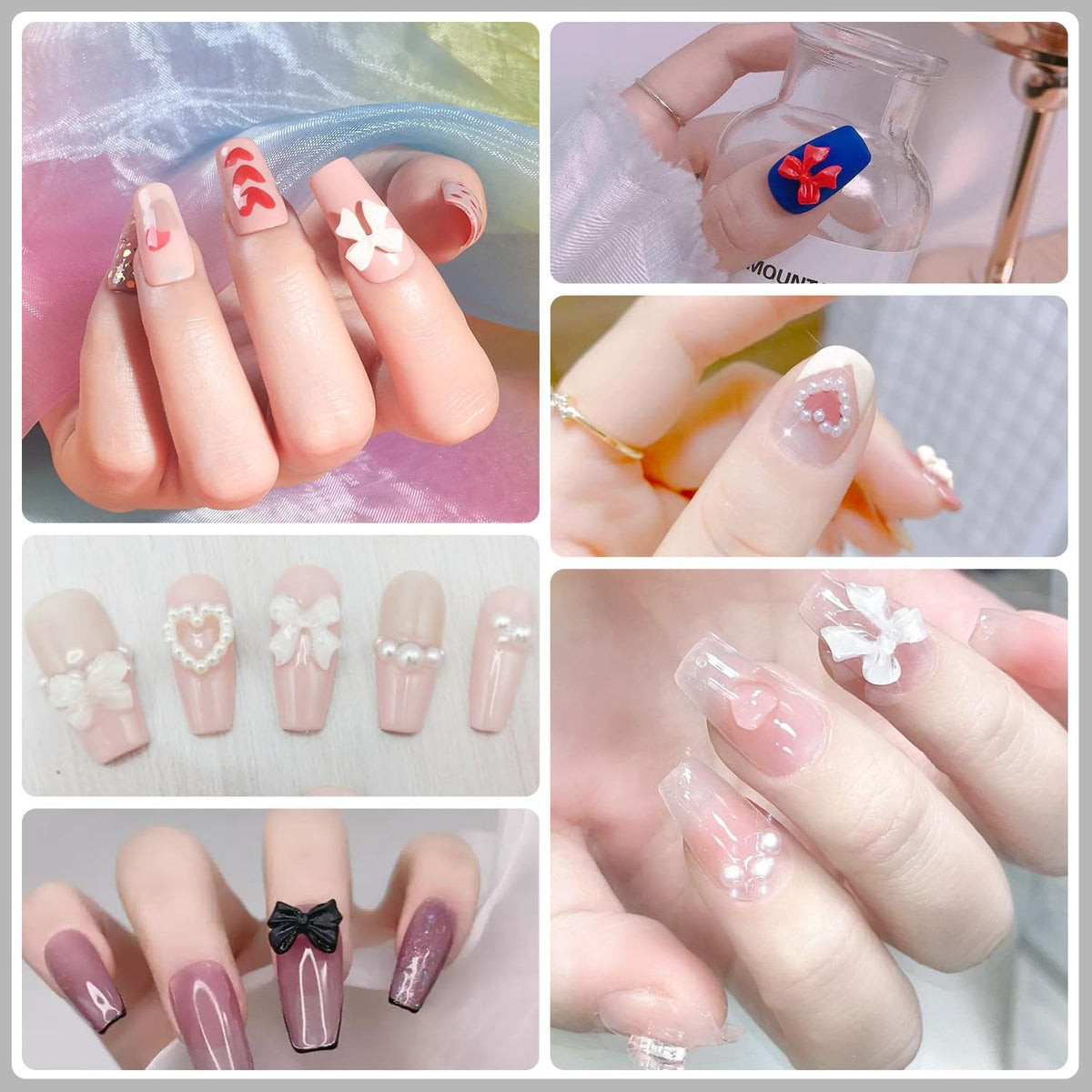Artdone Nail Art Studs Kit, 12 grids 8 Colors 3D Charms and Pink Mix White Star Heart Moon Cute