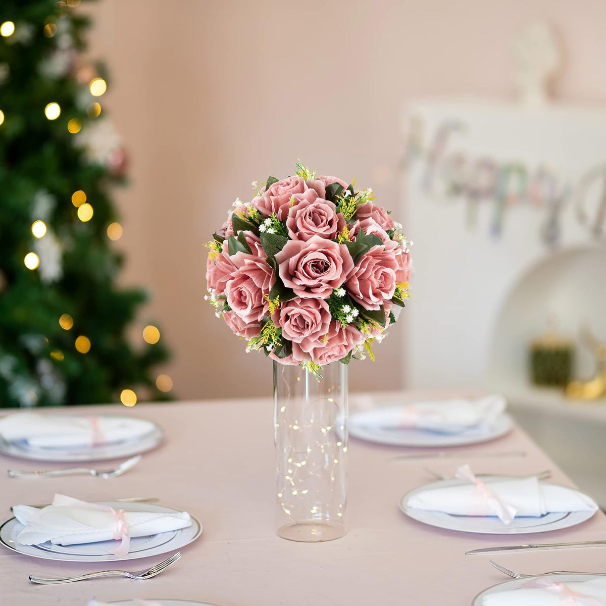 BLOSMON Dusty Pink Flowers Decoration: 6 Pcs Artificial Roses Flowers Balls for Wedding Dinning