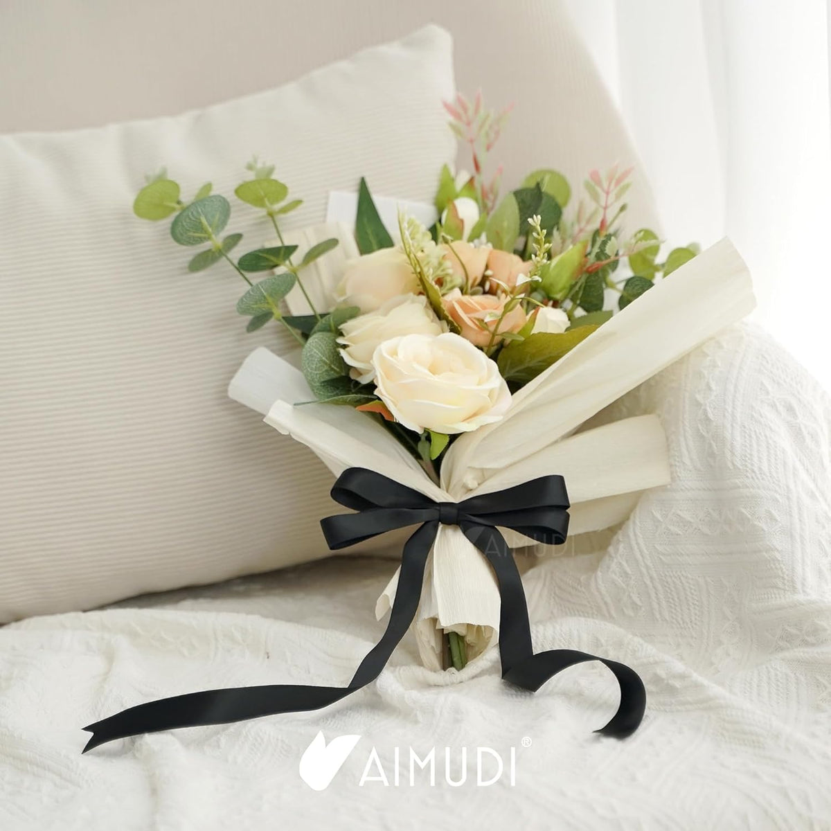 AIMUDI Black Bow 5 × 10" Satin Bow for Gift Wrapping Twist Tie Bows Premade Ribbon Bows for