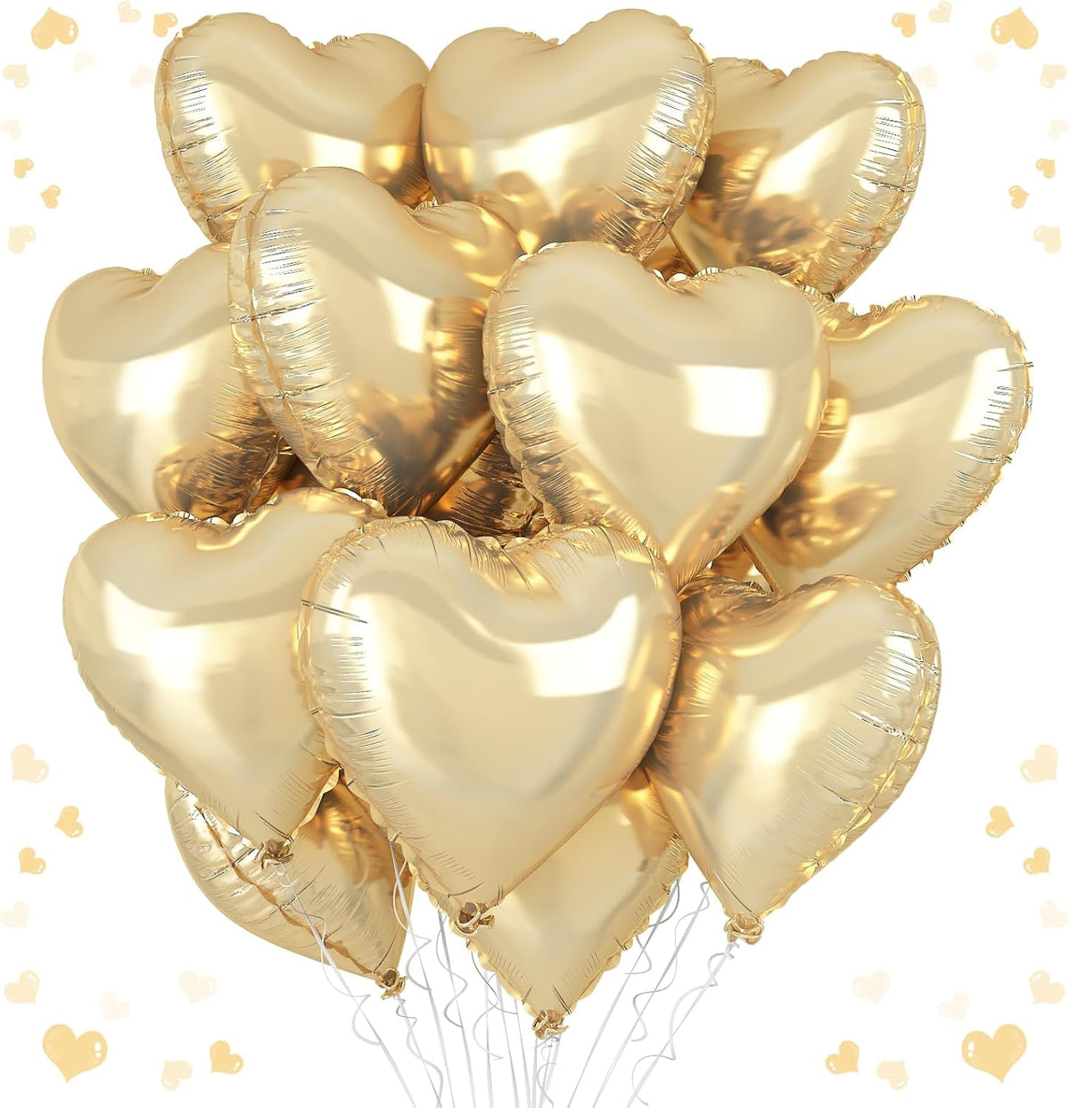 Champagne Gold Heart Balloons, 18 Inch Pastel Gold Heart Shaped Balloon, 12PCS Large Pastel Yellow