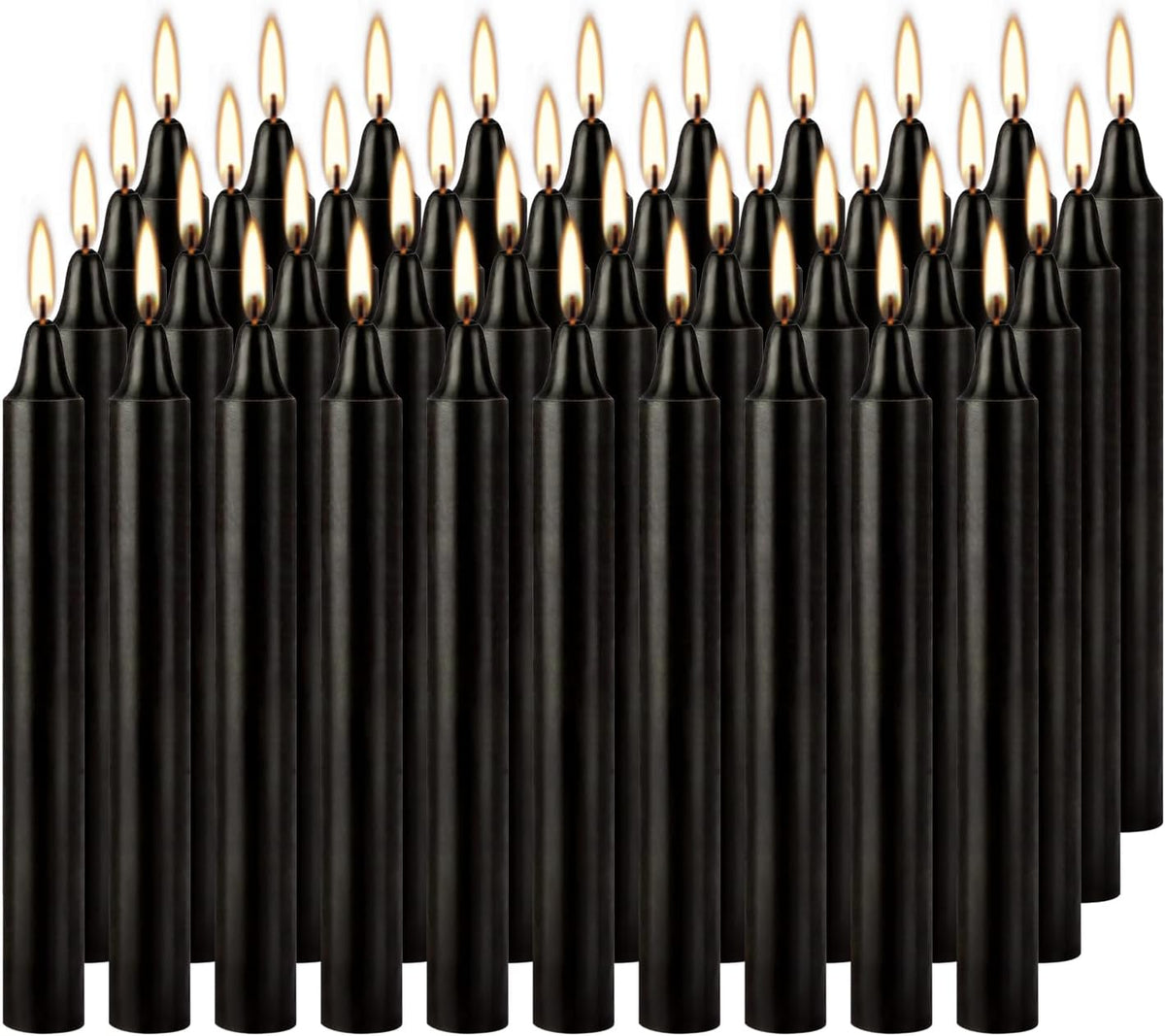 4 Inch, 40 Pack, Unscented, Dripless Taper Candles, Black, Smokeless Candles for Holidays, Wedding