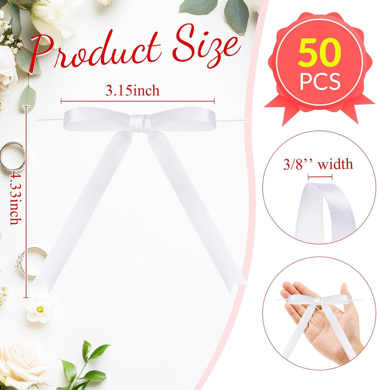 Riceshoot 50 Pcs Twist Tie Bows for Cake 3x4.5 Inch Satin Ribbon Bows for Gift Wrapping Treat Bags