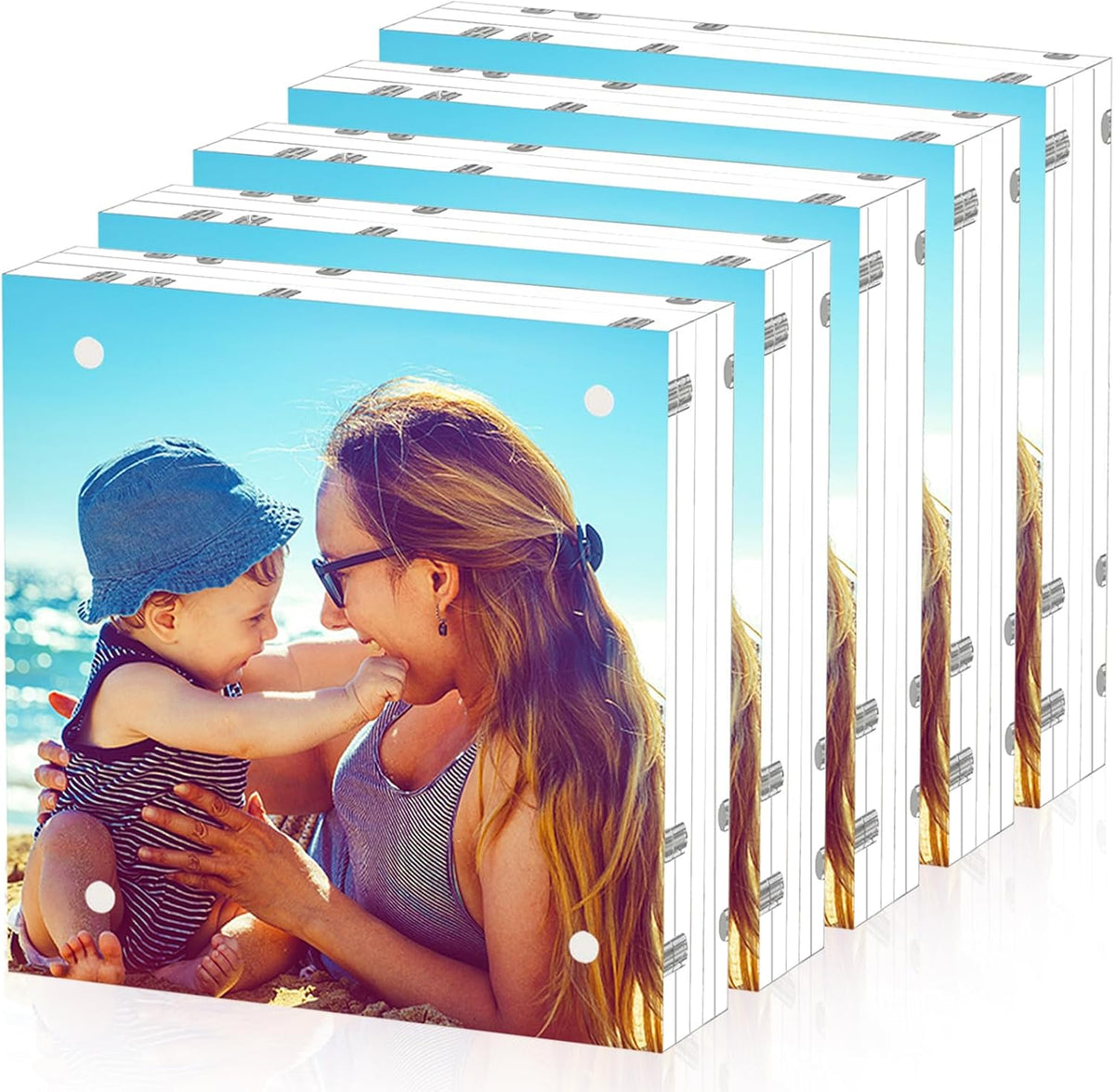 HELPLEX 5 Pack 6x6 Acrylic Picture Frames, 24mm Thicker Square Frameless Clear Frame Double Sided
