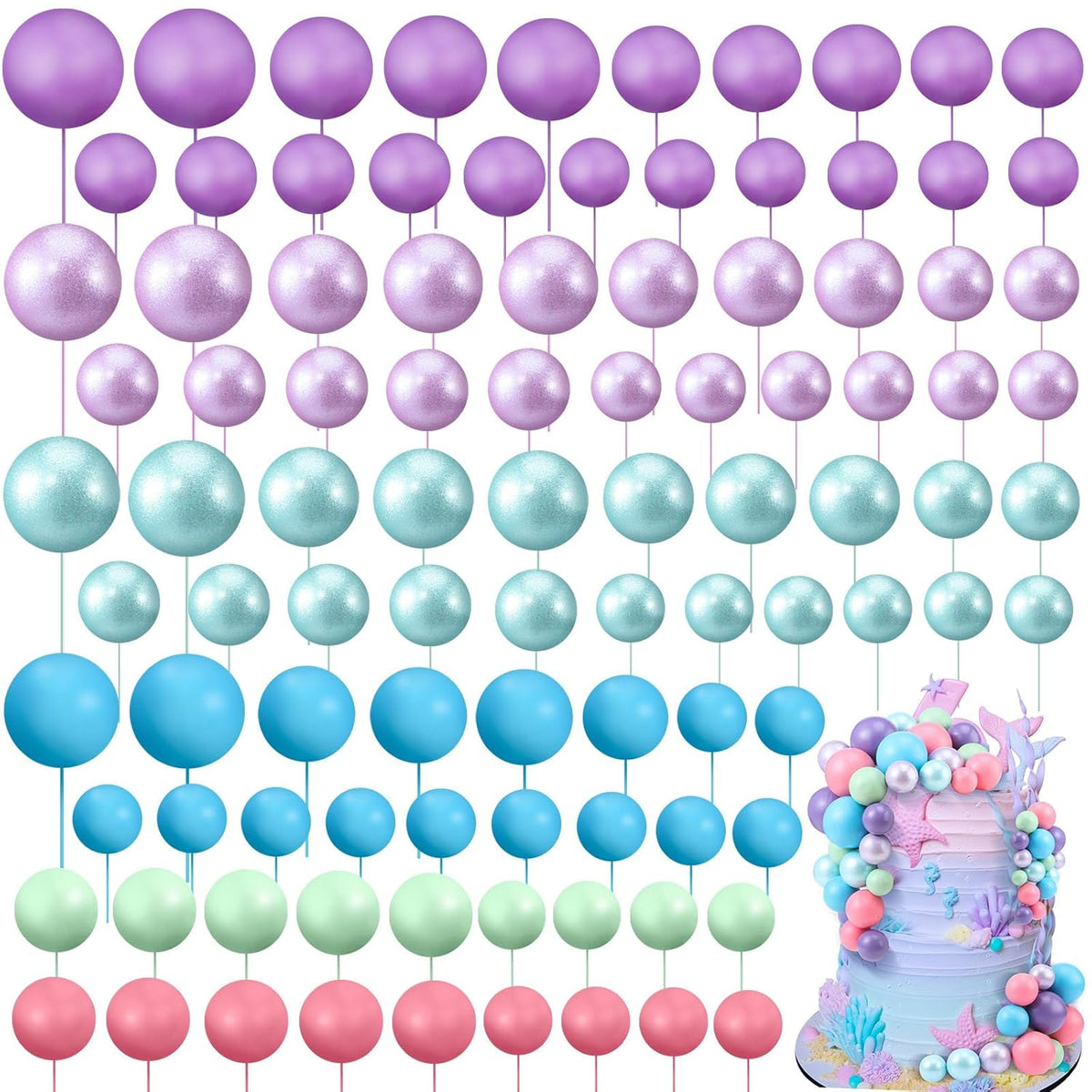 108 Pcs Balls Cake Topper DIY Cupcake Insert Foam Balloons for Cake Baking Wedding Anniversary