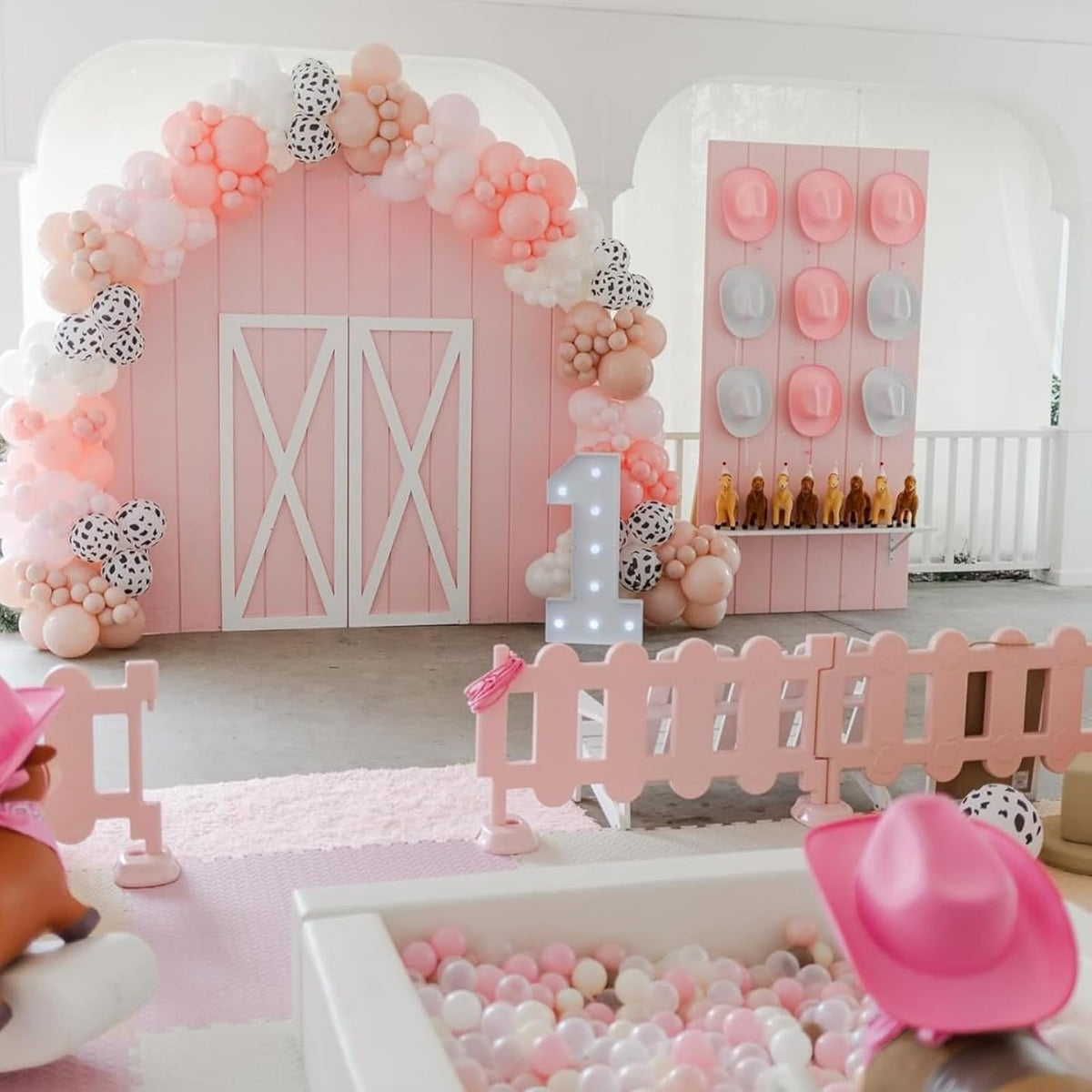 Paready Pink Cow Balloons Set - 50Pcs White Print, 12 Inch Hot Pastel Ivory Apricot for Farm Theme