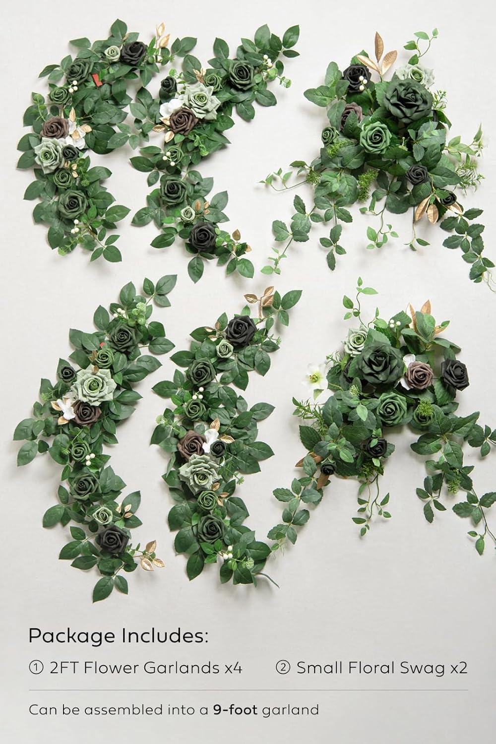 Ling's moment 9FT Flower Garland for Backdrop Decorations - Wedding Arch Flowers, Eucalyptus &